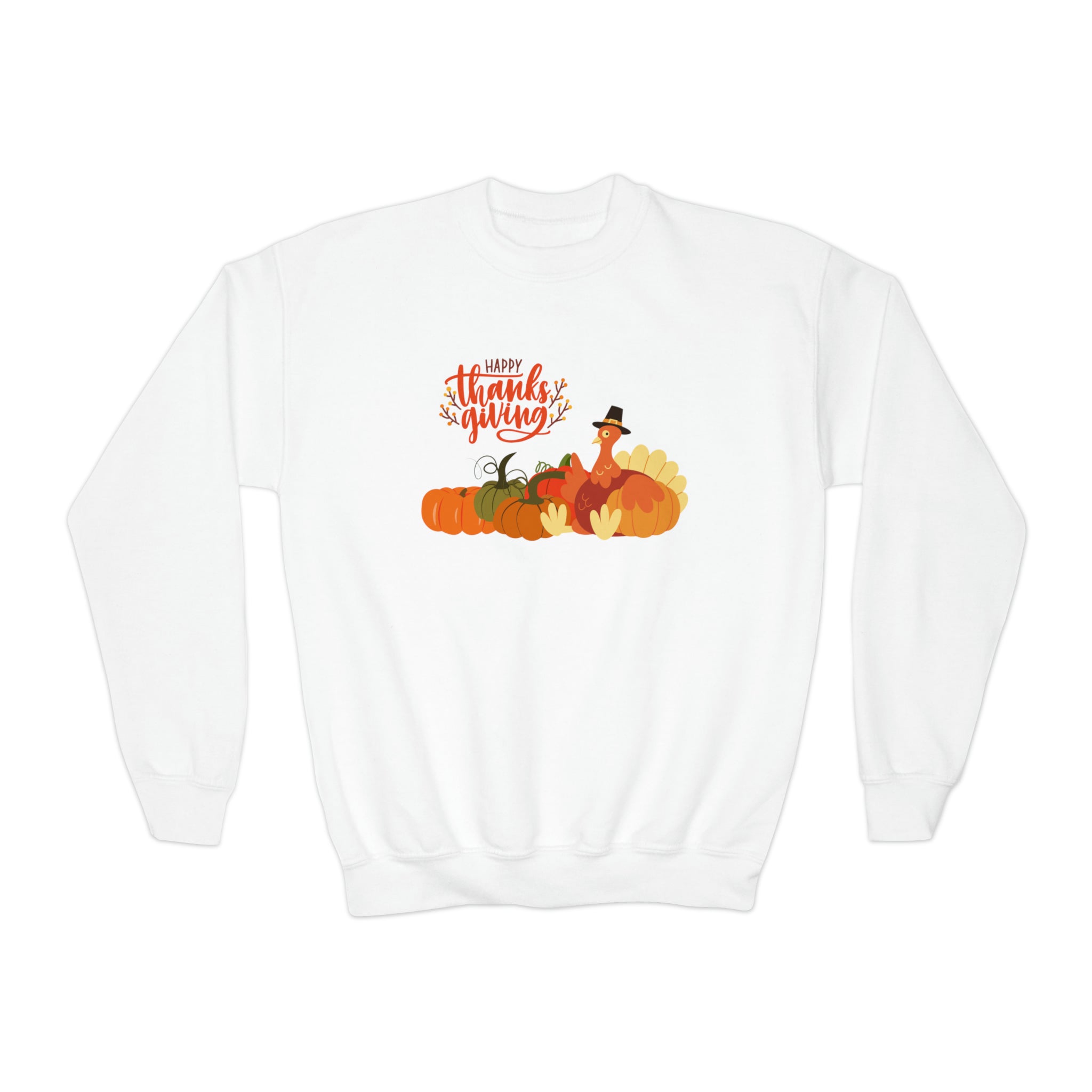 Happy Thanksgiving Turkey Youth Crewneck Sweatshirt