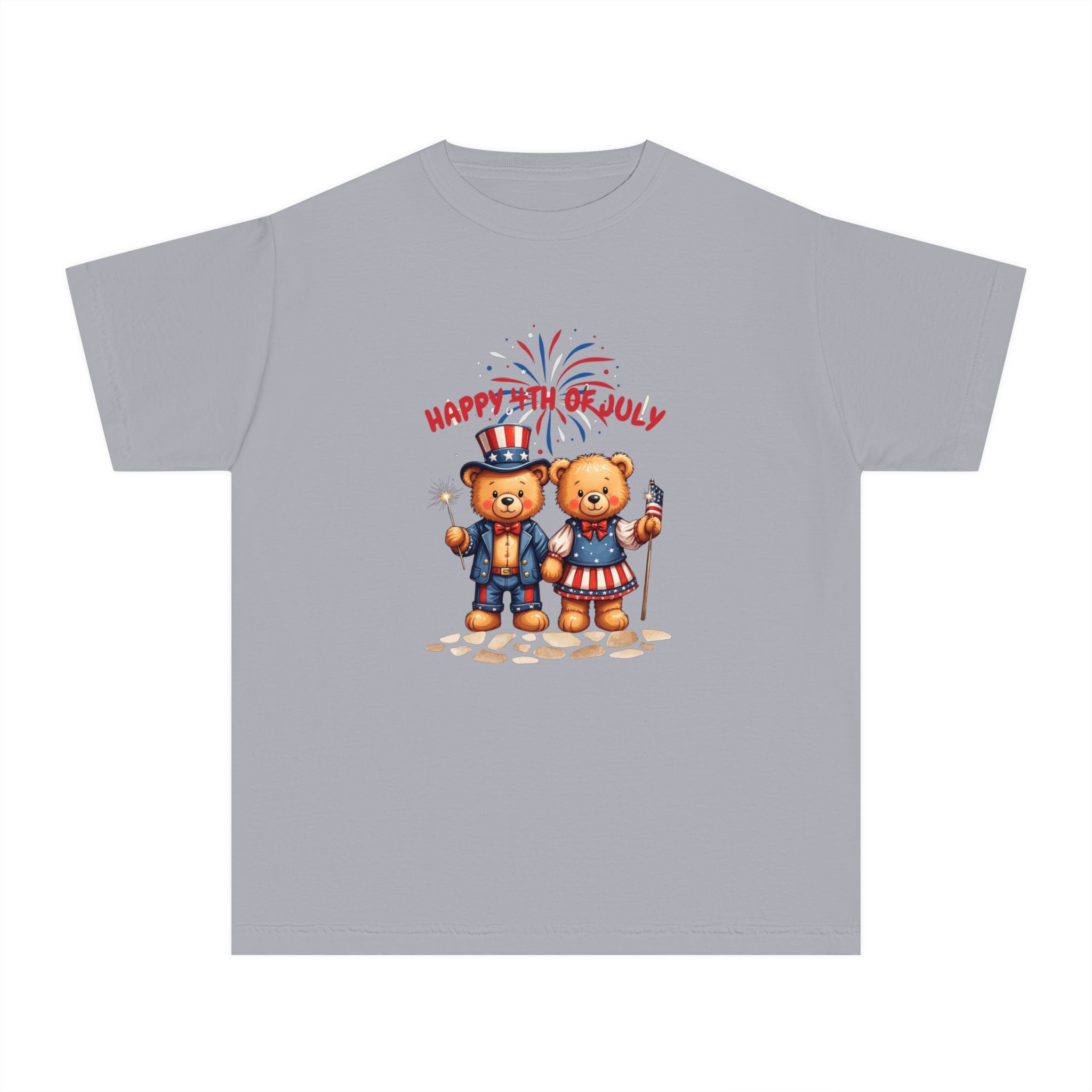 Happy 4th of July Teddy Bear Couple  Youth Midweight Tee