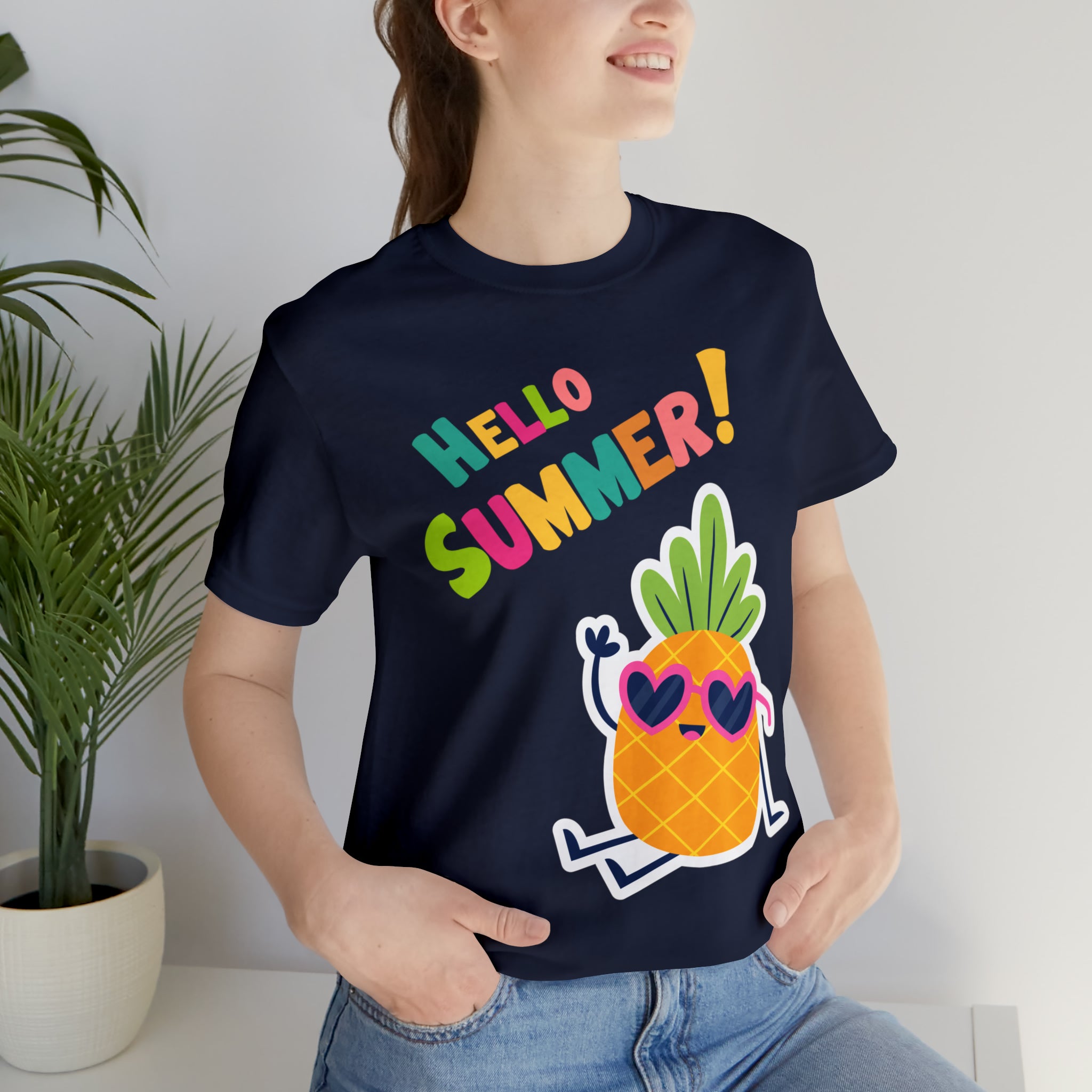 Hello Pineapple Summer Unisex Jersey Short Sleeve Tee