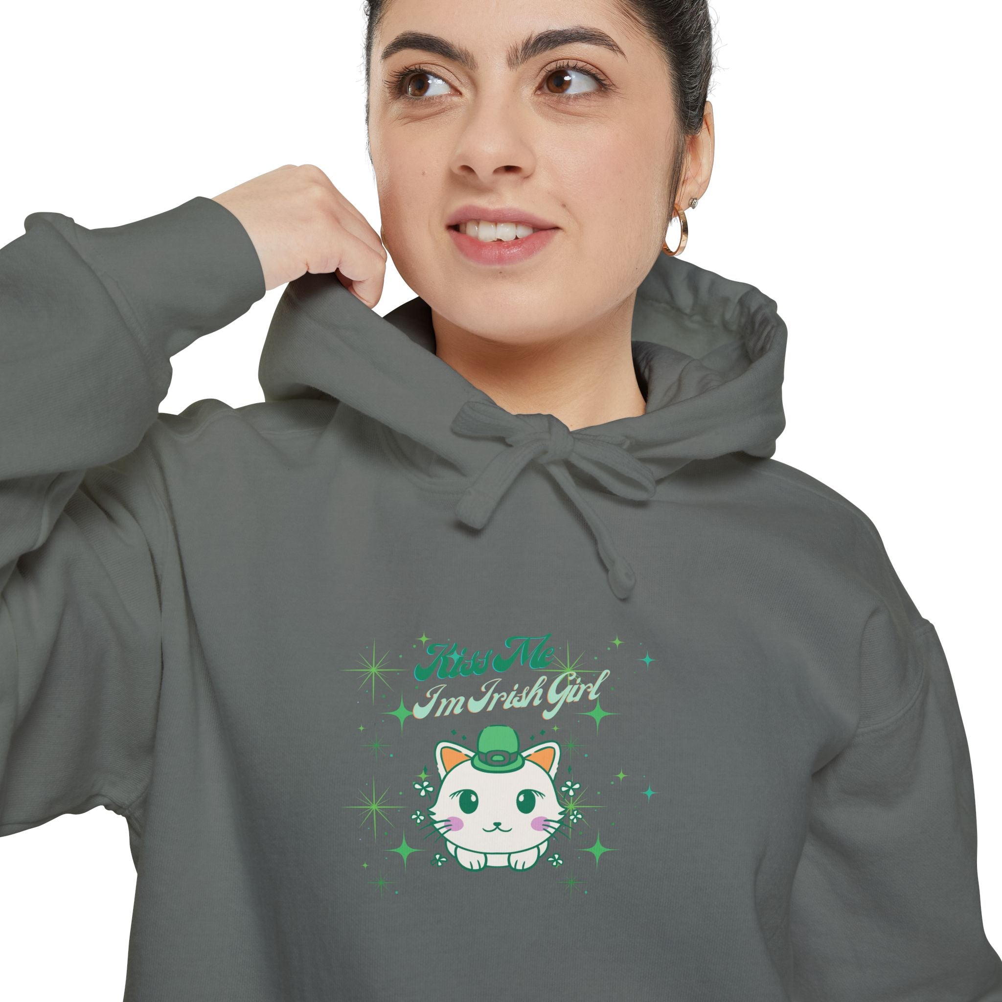 Kiss Me I'm Irish Cat Unisex Garment-Dyed Hoodie