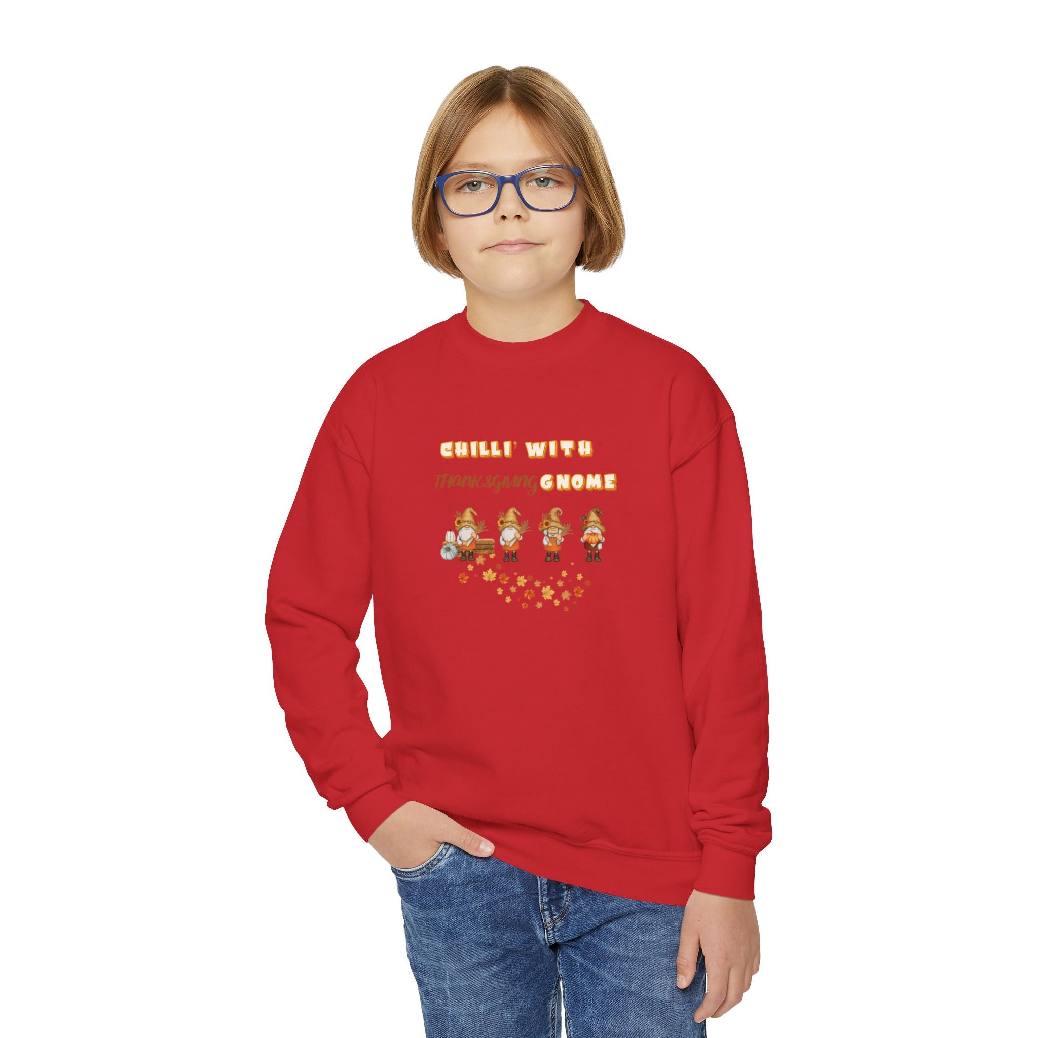 Chilli' With Thanksgiving Gnome Youth Crewneck Sweatshirt