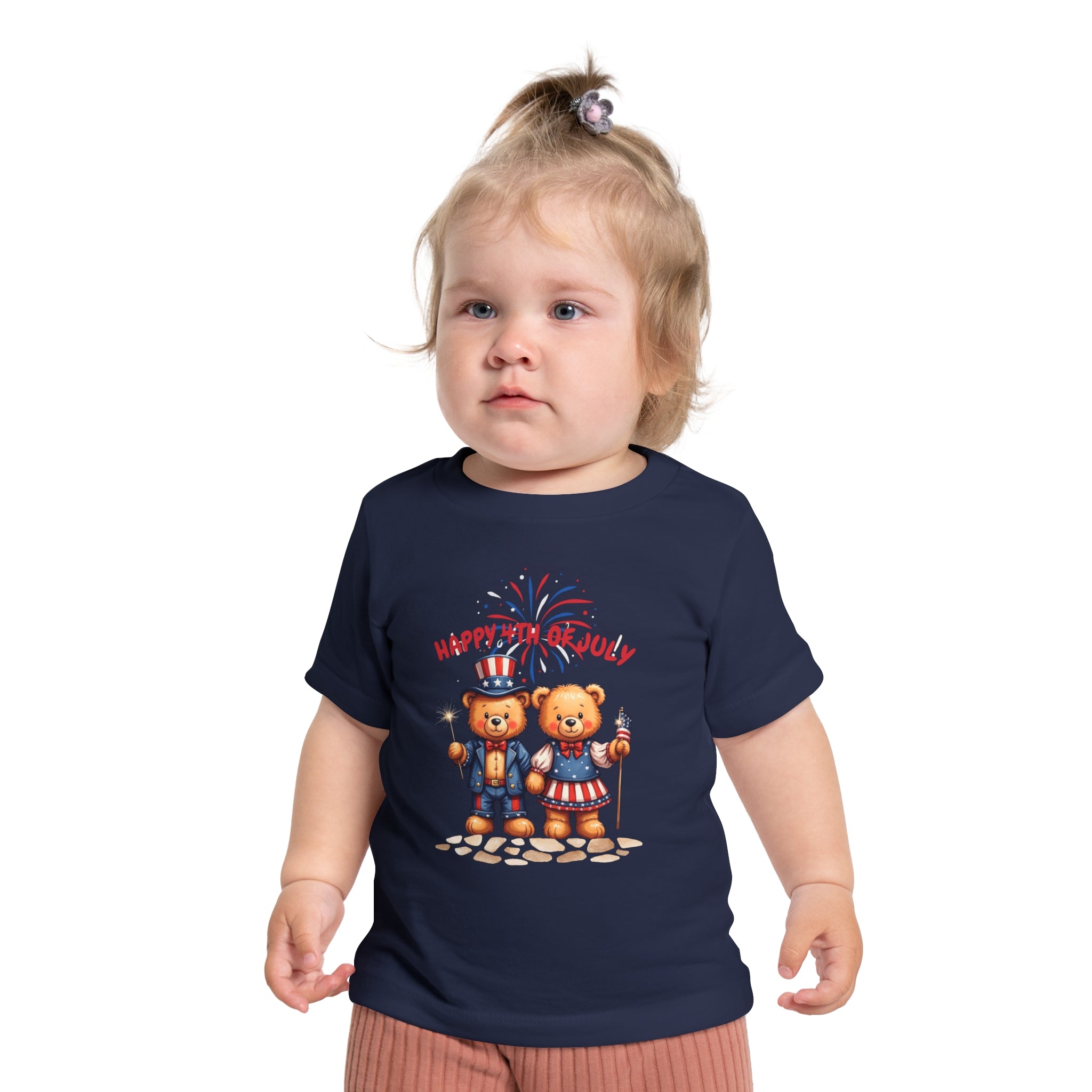 Happy 4th of July Teddy Bear Couple Baby Short T-Shirt