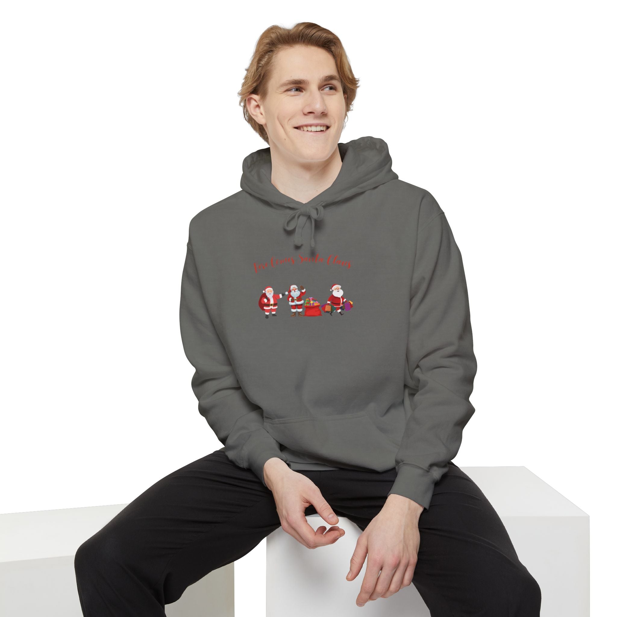 Here Comes Santa Claus Unisex Garment-Dyed Hoodie