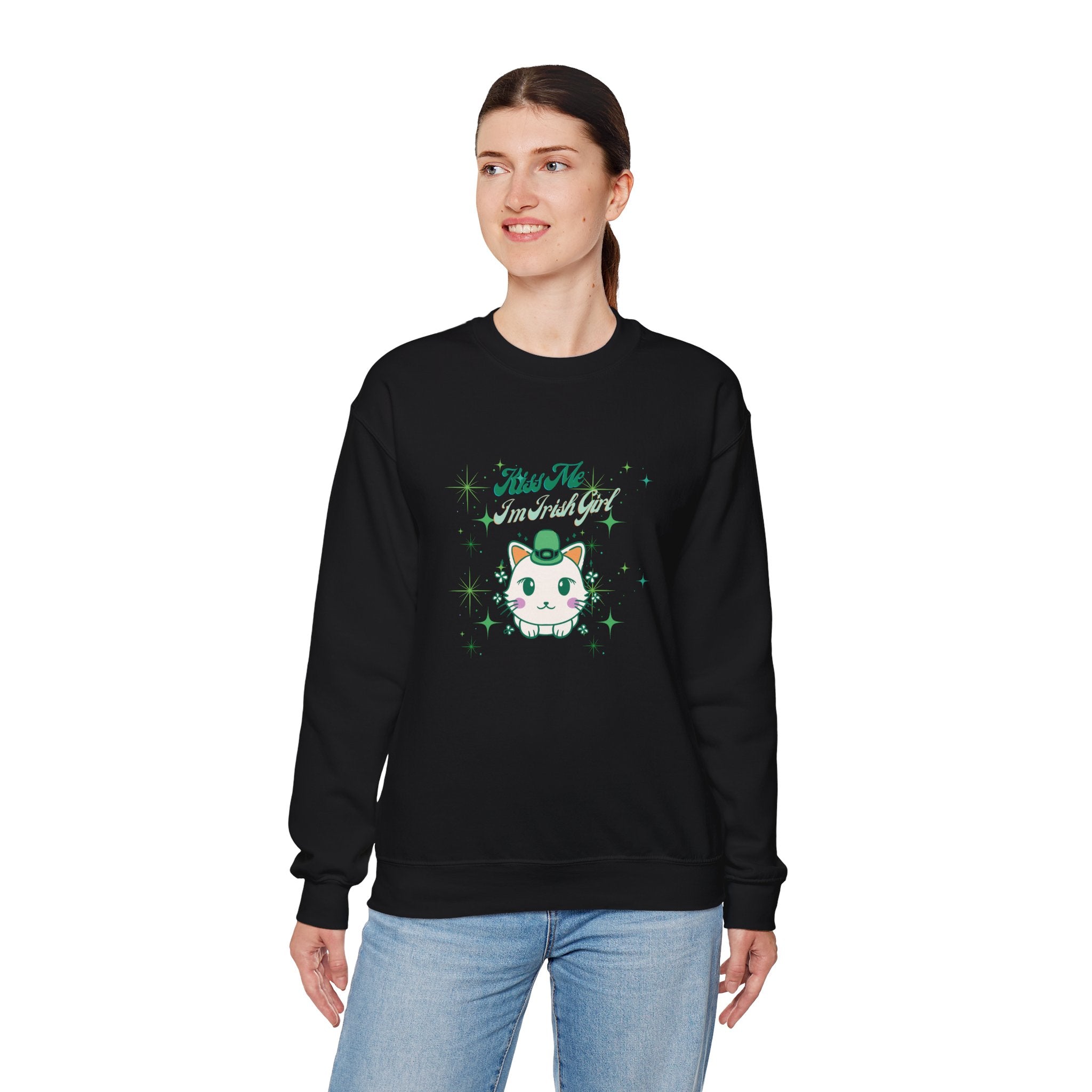 Kiss Me I'm Irish Cat Crewneck Sweatshirt - Unisex Heavy Blend™