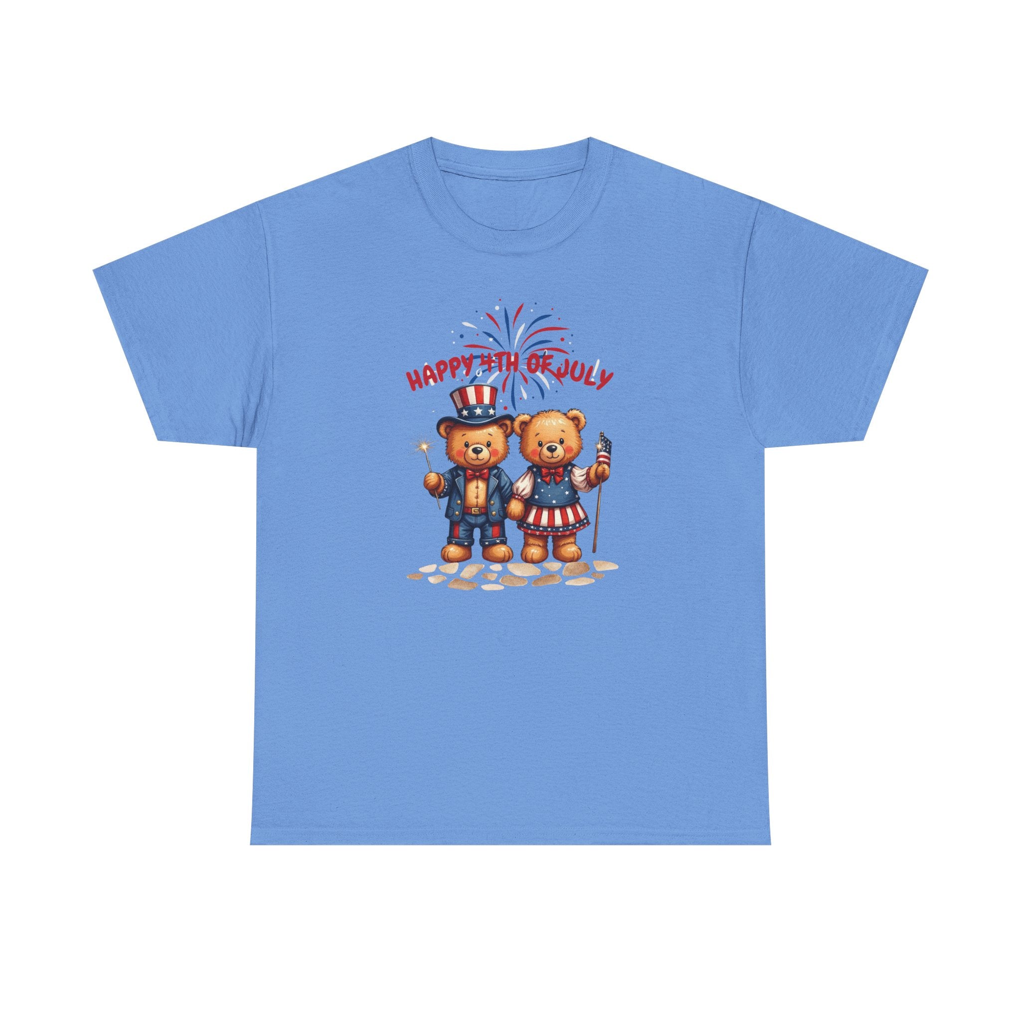 Happy 4th of July Teddy Bear Couple Unisex Heavy Cotton Tee