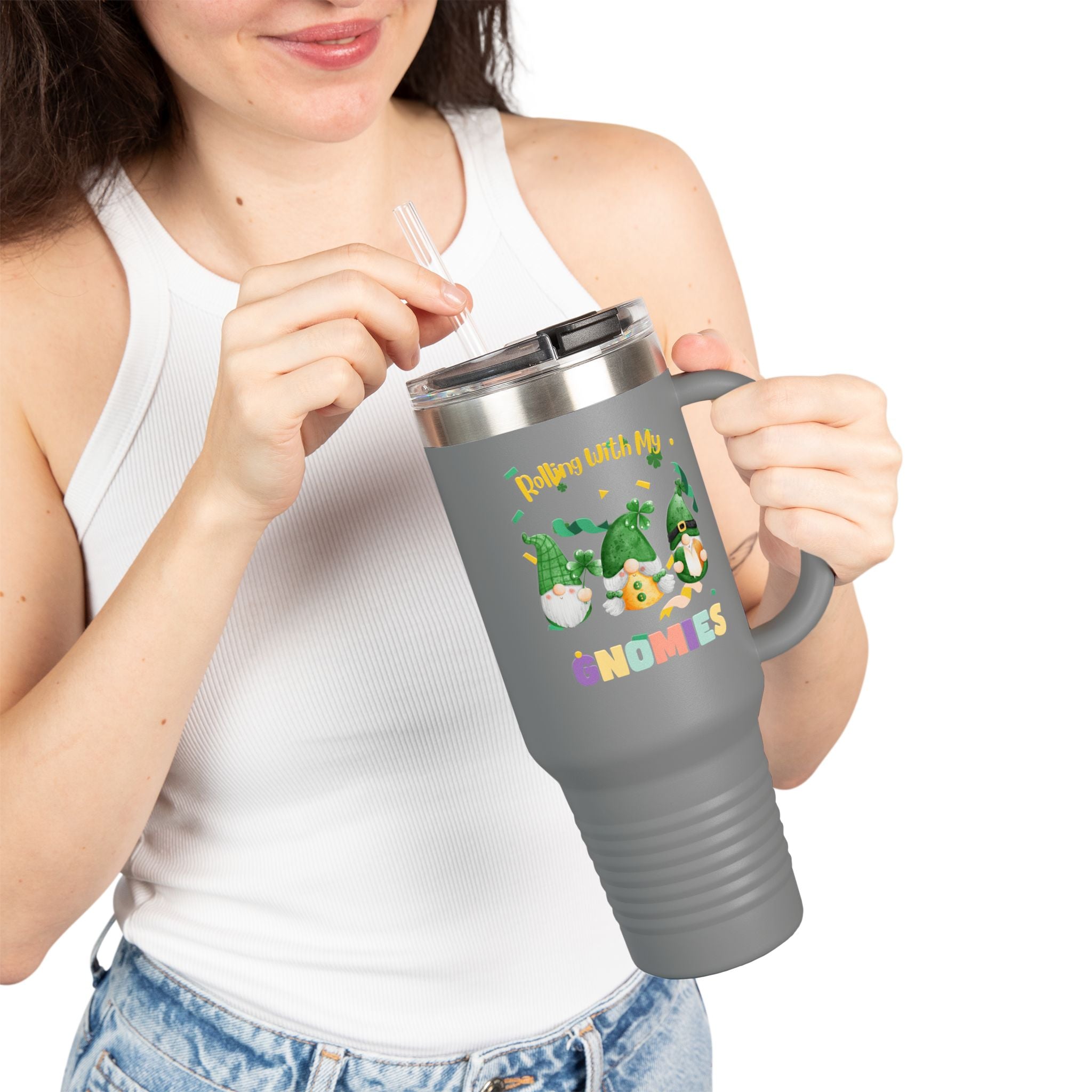 Rolling With My Gnomies Insulated Travel Mug - 40oz with Straw