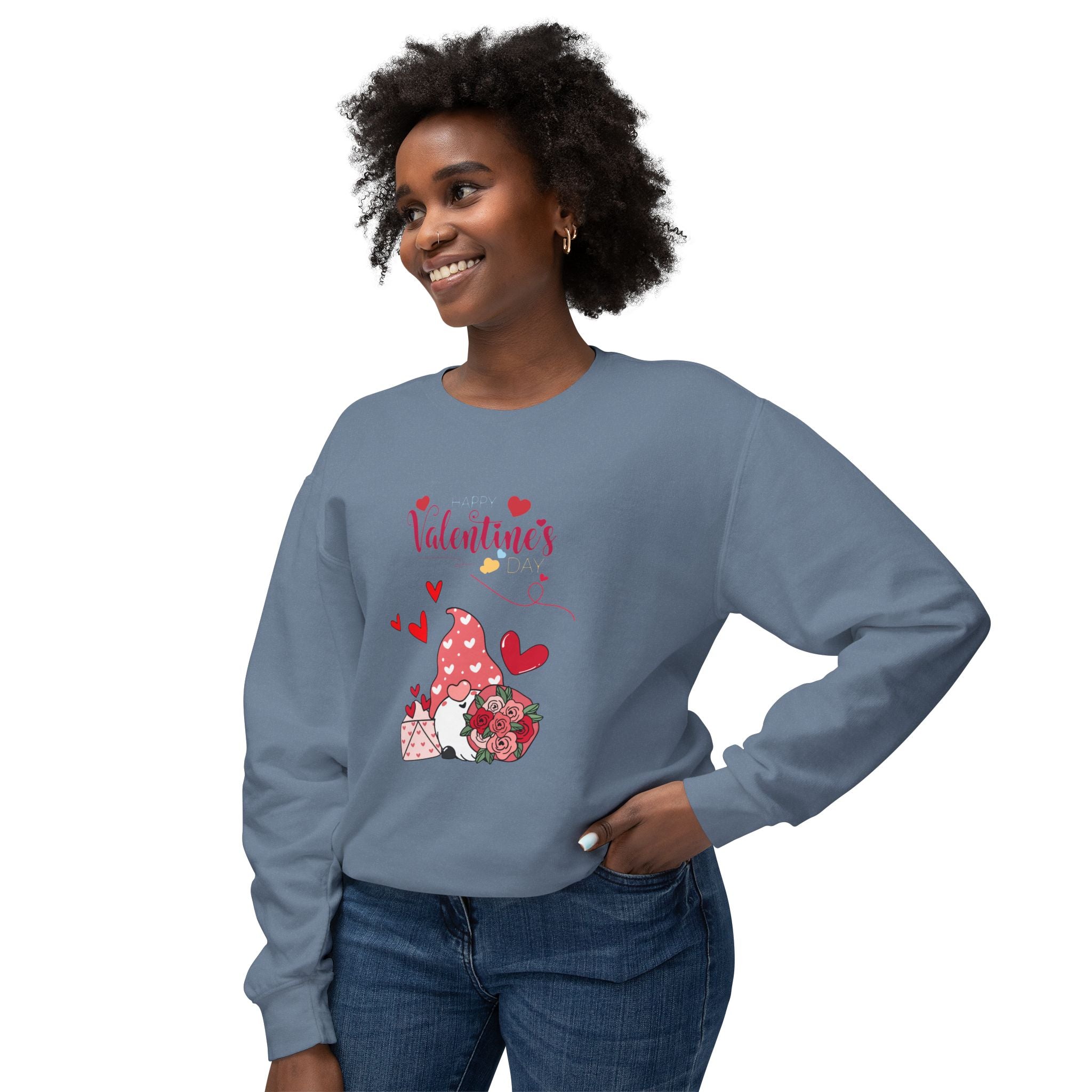 Gnome Valentine's Day Unisex Lightweight Crewneck Sweatshirt