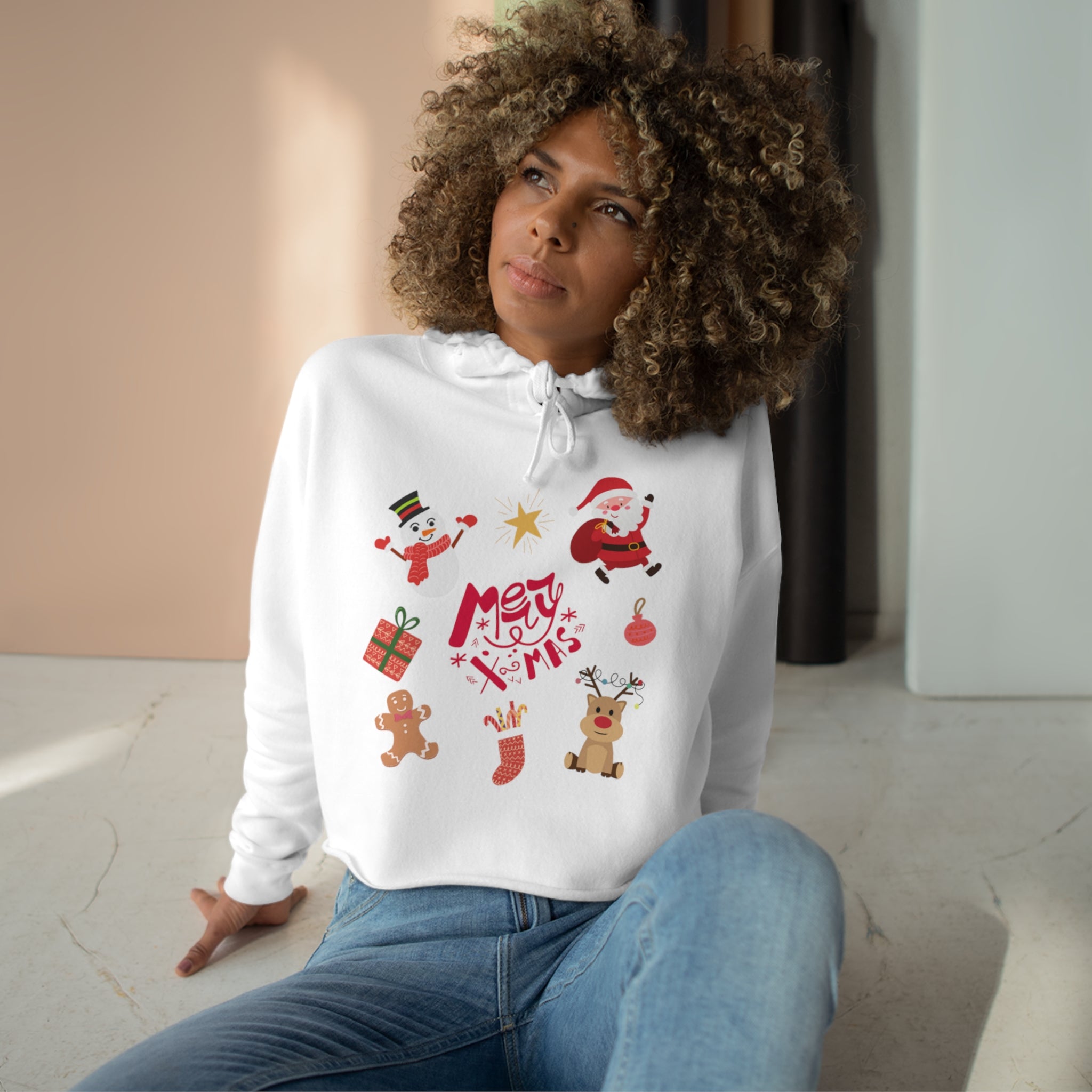Merry Christmas Crew Crop Hoodie