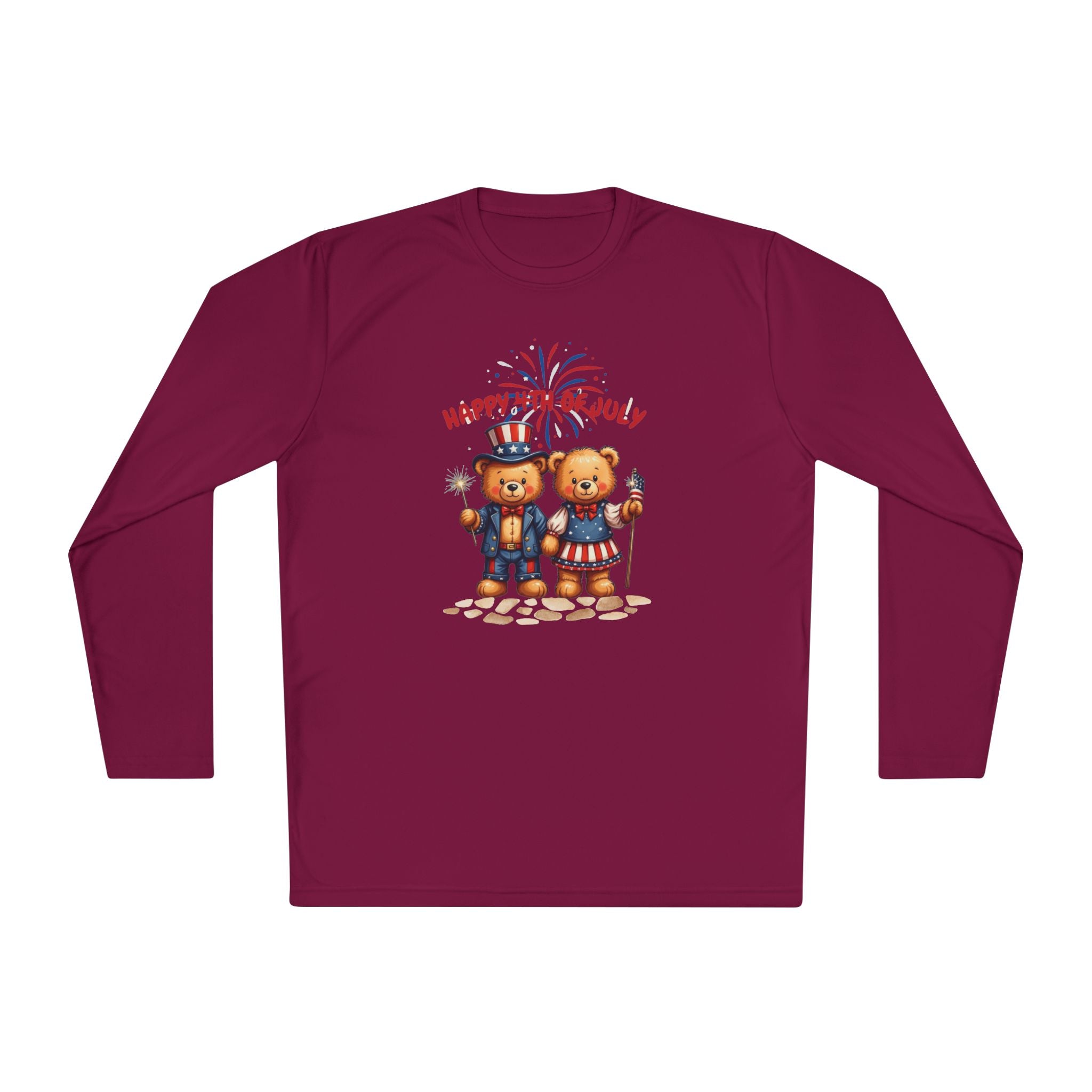 Happy 4th of July Teddy Bear Couple  Unisex Lightweight Long Sleeve Tee