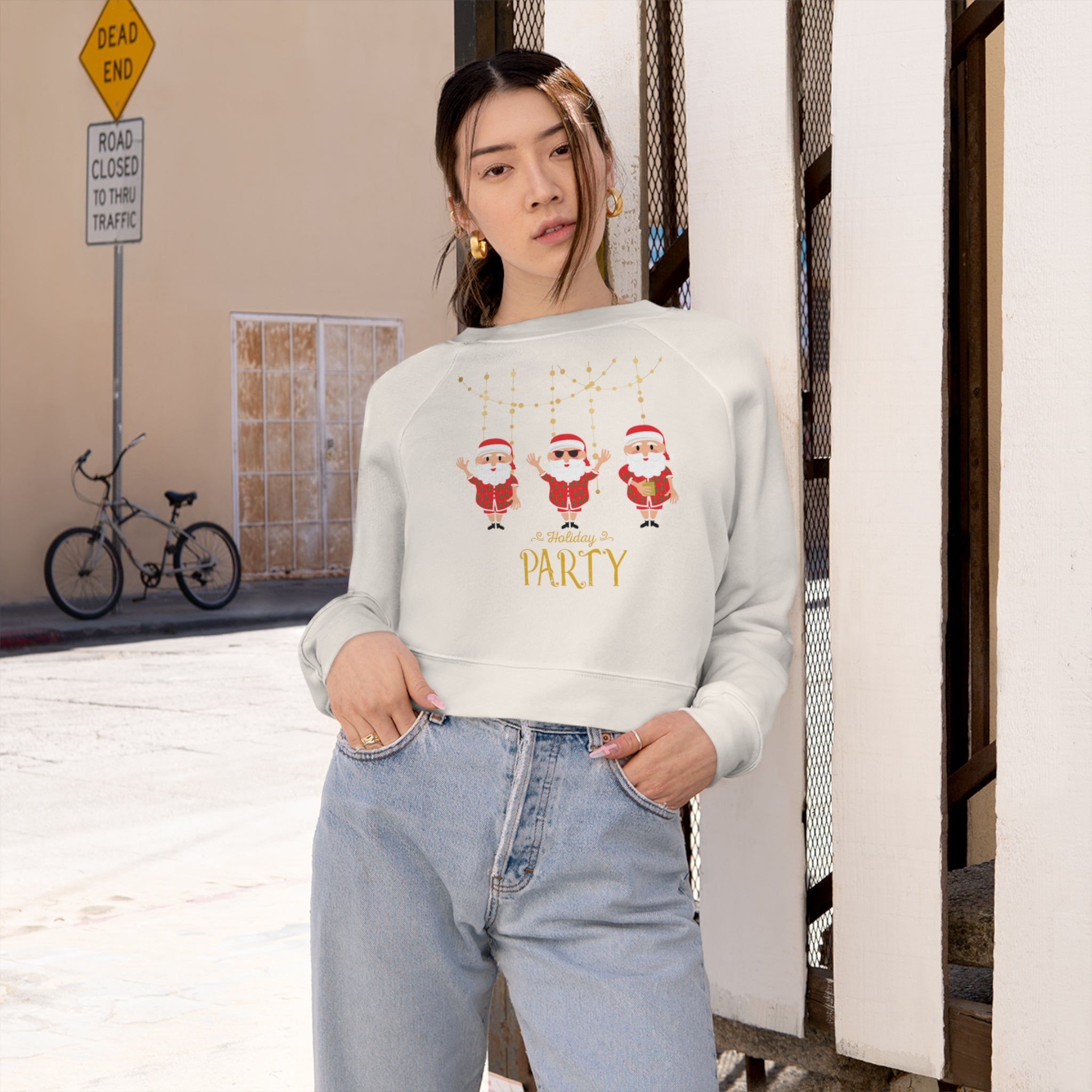 Santa's Holiday Party Women's Cropped Fleece Pullover