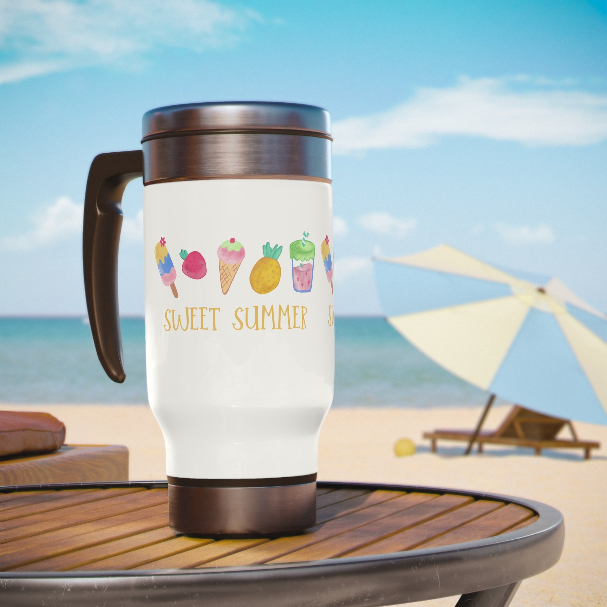 Sweet Summer Stainless Steel Travel Mug with Handle, 14oz