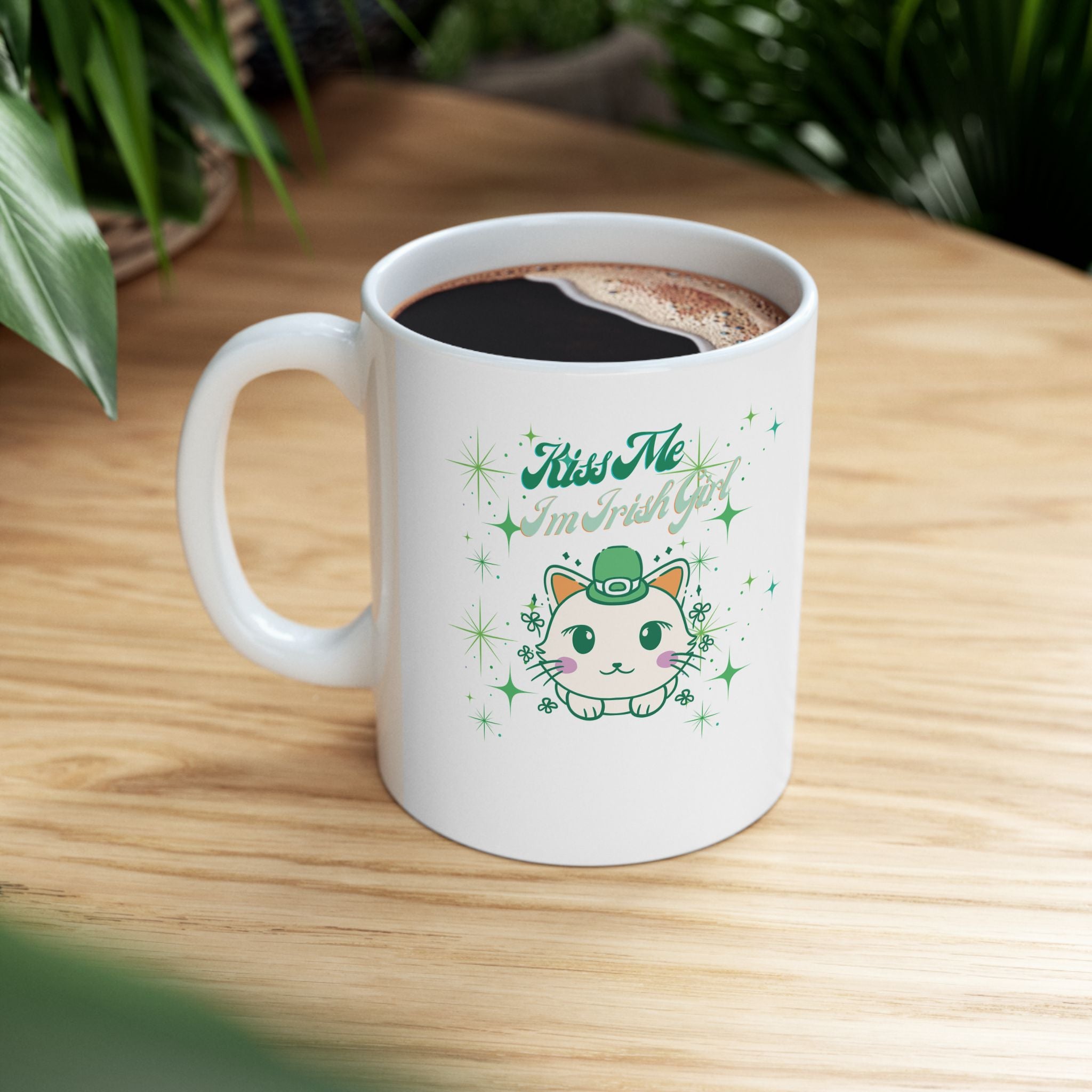 Kiss Me I'm Irish Cat Ceramic Mug