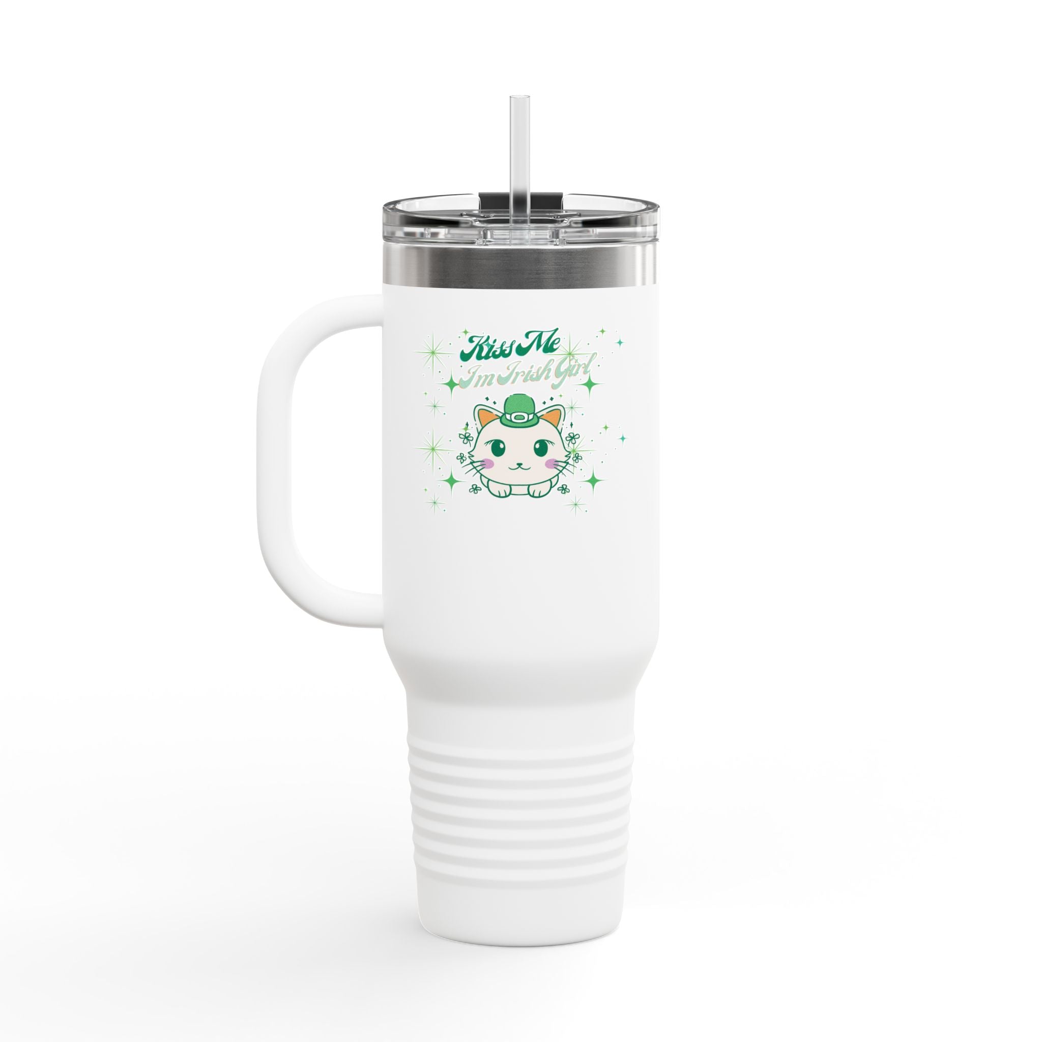 Kiss Me I'm Irish Cat Insulated Travel Mug - 40oz