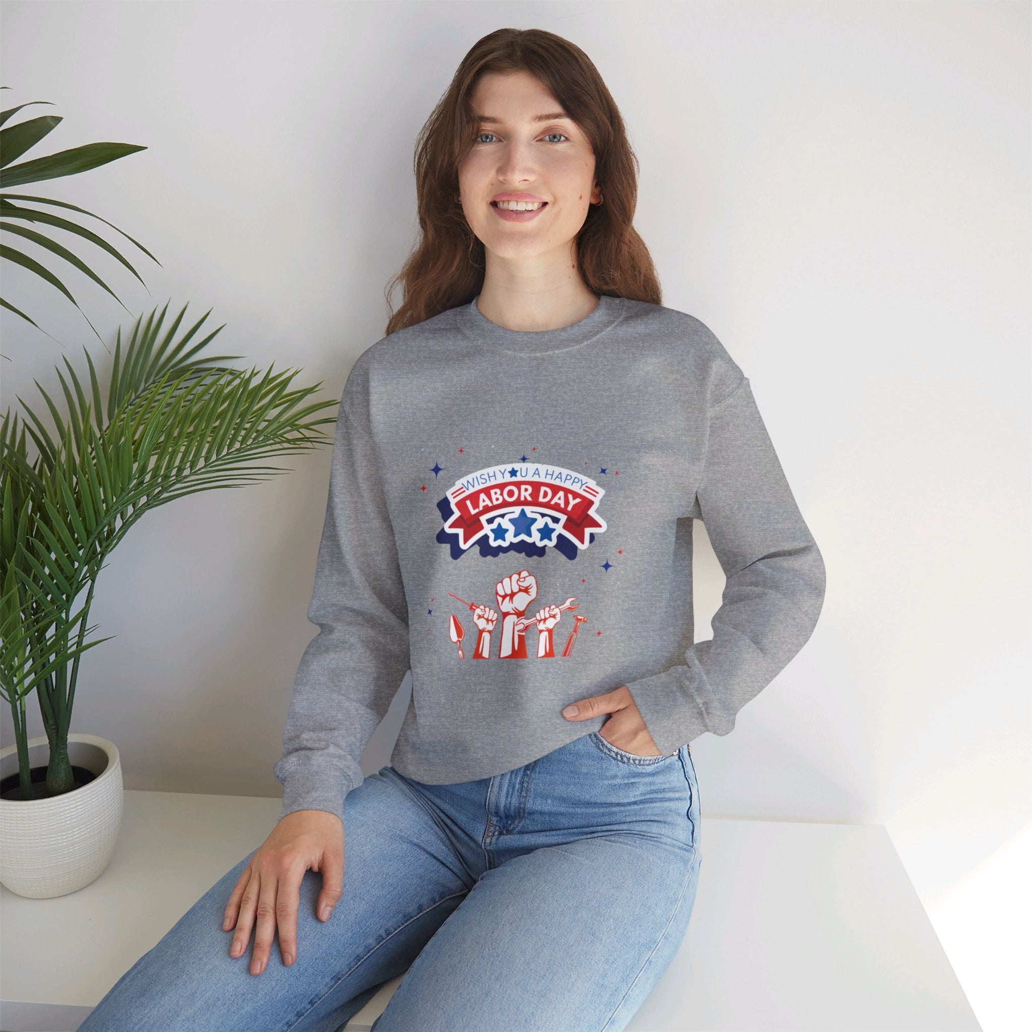 Wish U A Happy Labor Day Unisex Heavy Blend™ Crewneck Sweatshirt