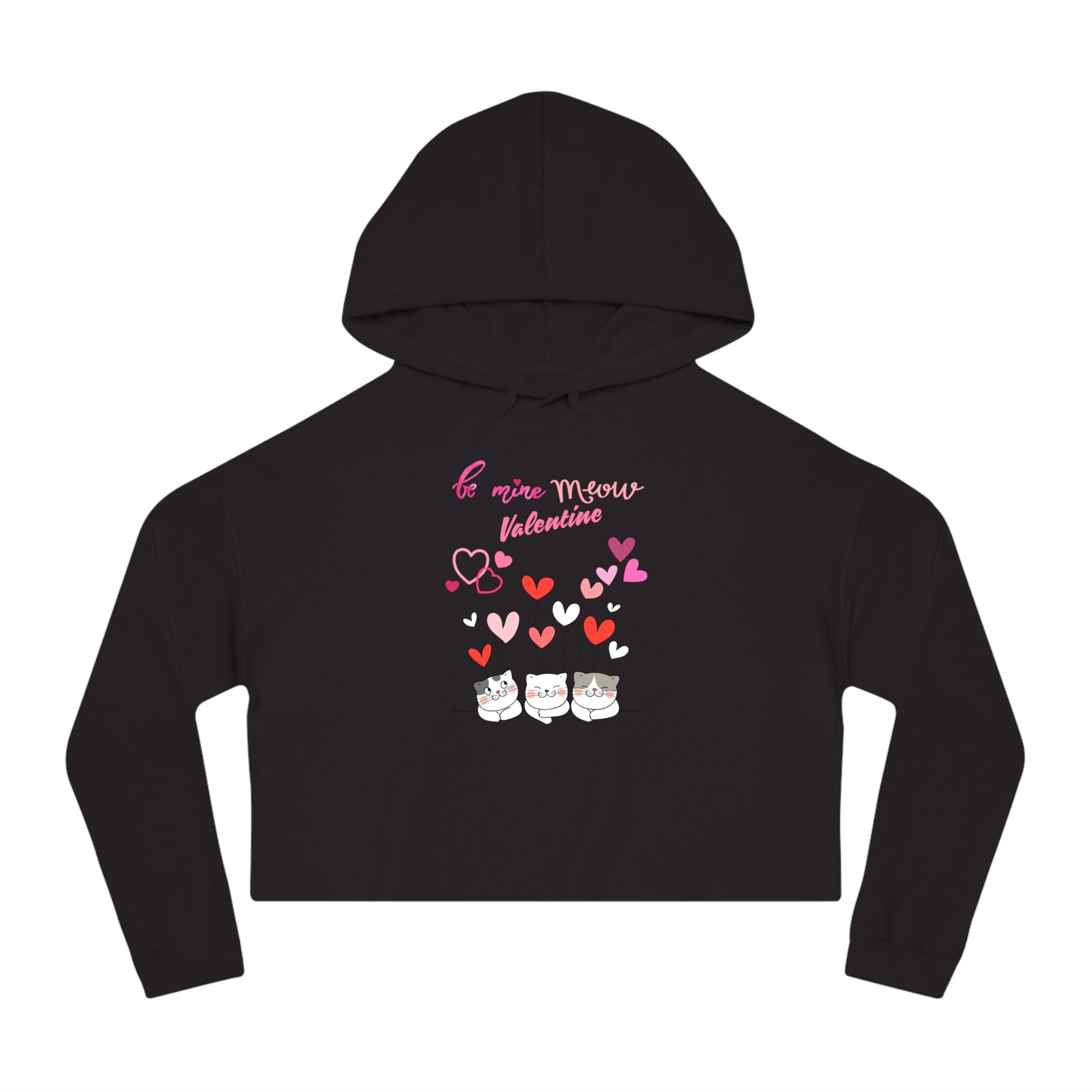 Meow Valentine's Day Women’s Cropped Hooded Sweatshirt