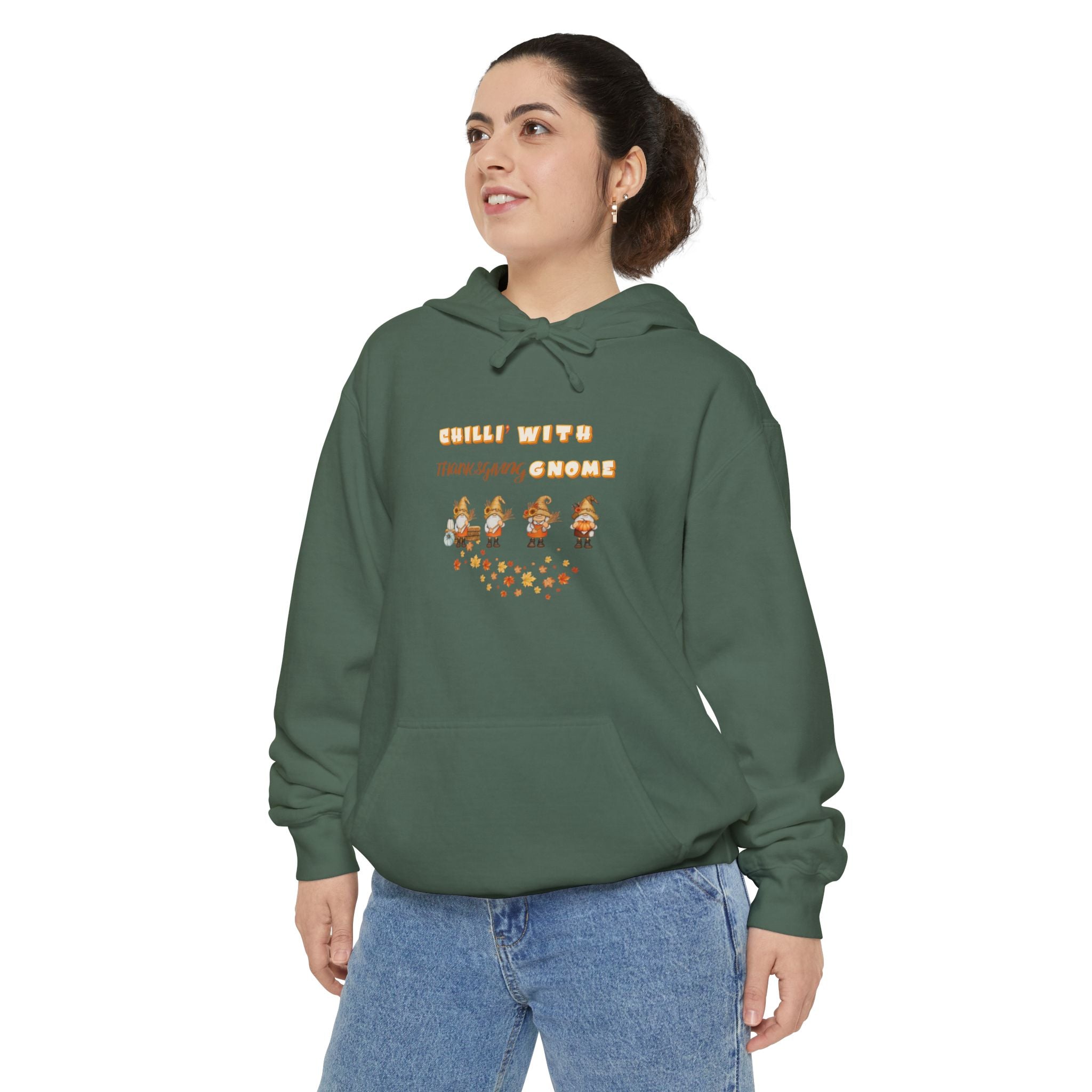 Chilli' With Thanksgiving Gnome Unisex Garment-Dyed Hoodie