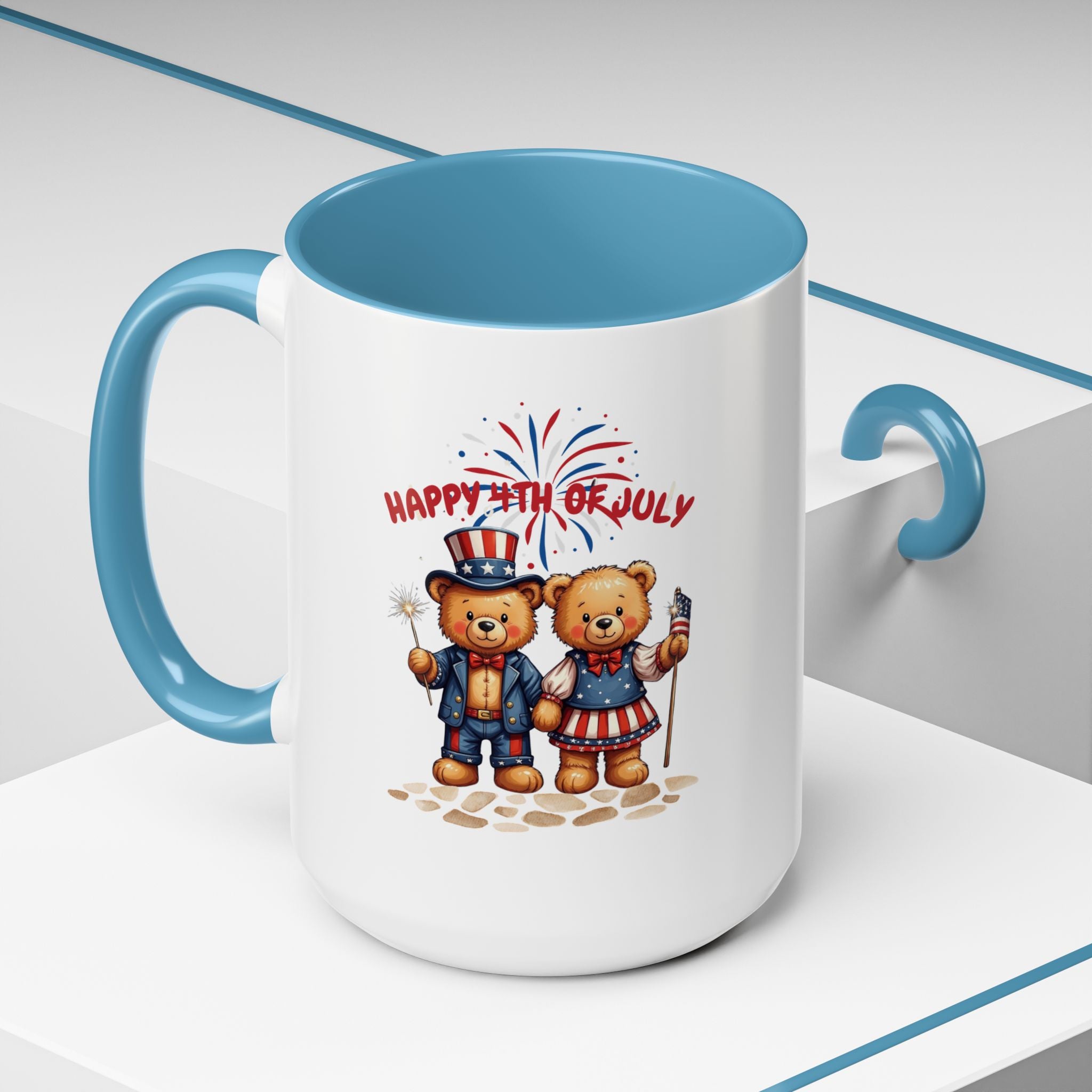 Happy 4th of July Teddy Bear Couple Coffee Mug