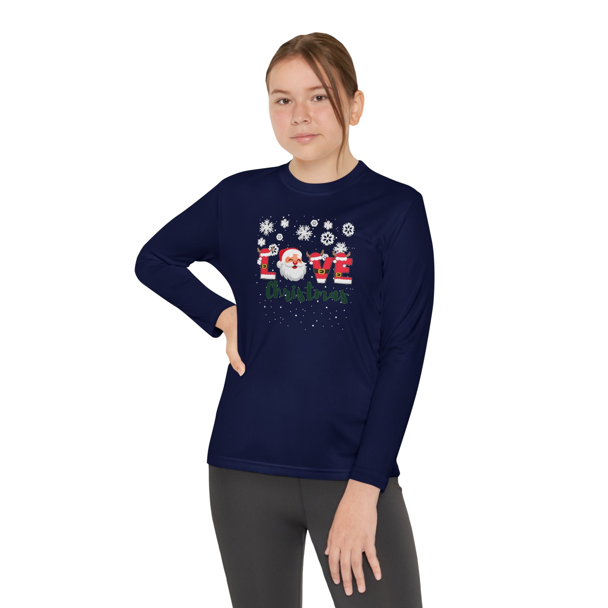 Santa Claus Loves Christmas Youth Long Sleeve Competitor Tee