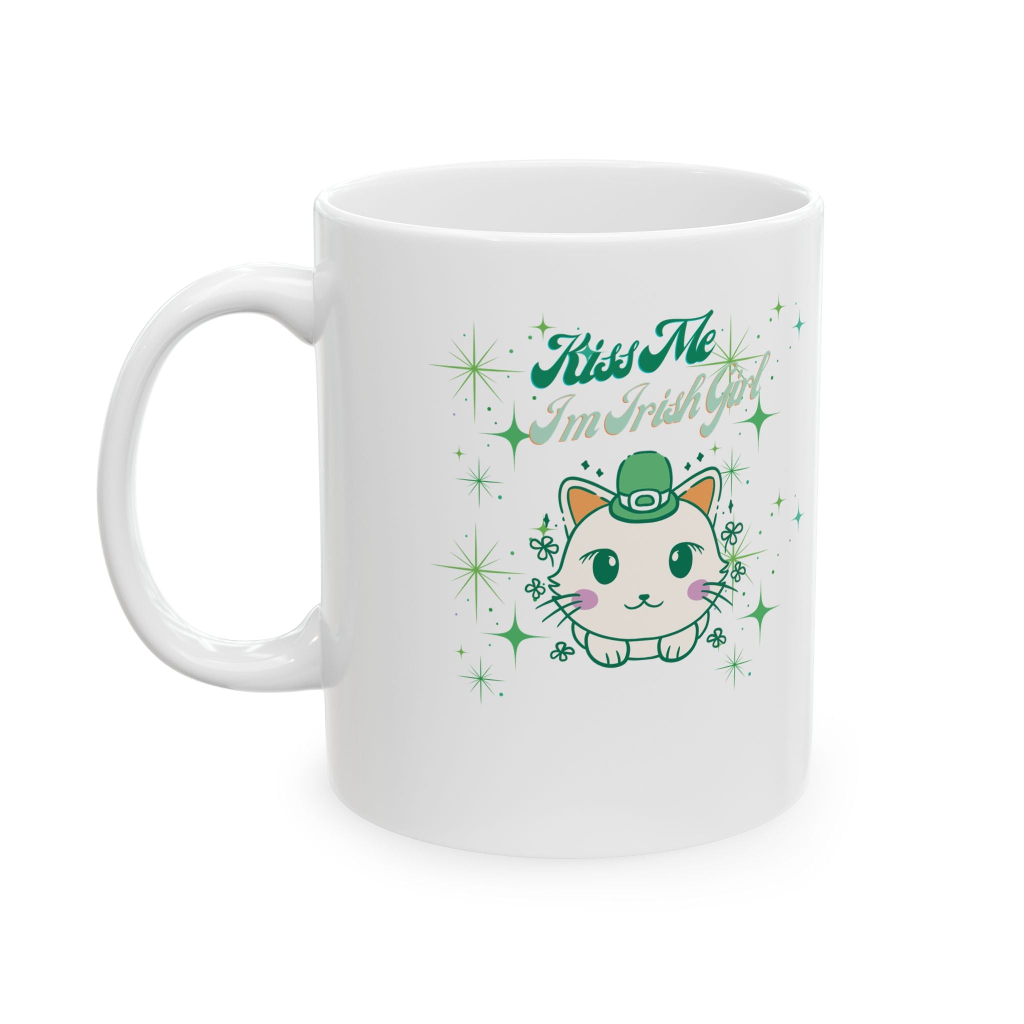 Kiss Me I'm Irish Cat Ceramic Mug