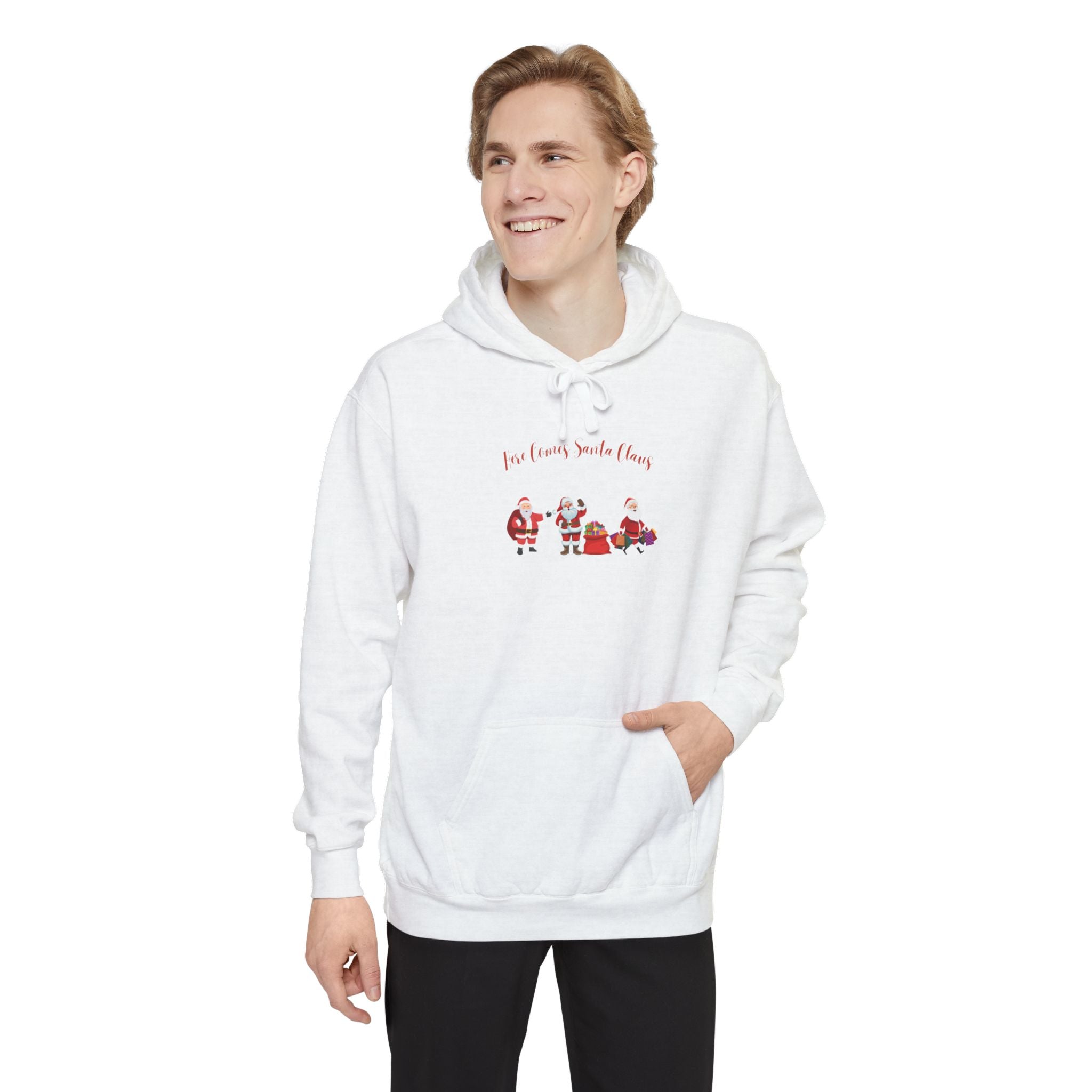 Here Comes Santa Claus Unisex Garment-Dyed Hoodie