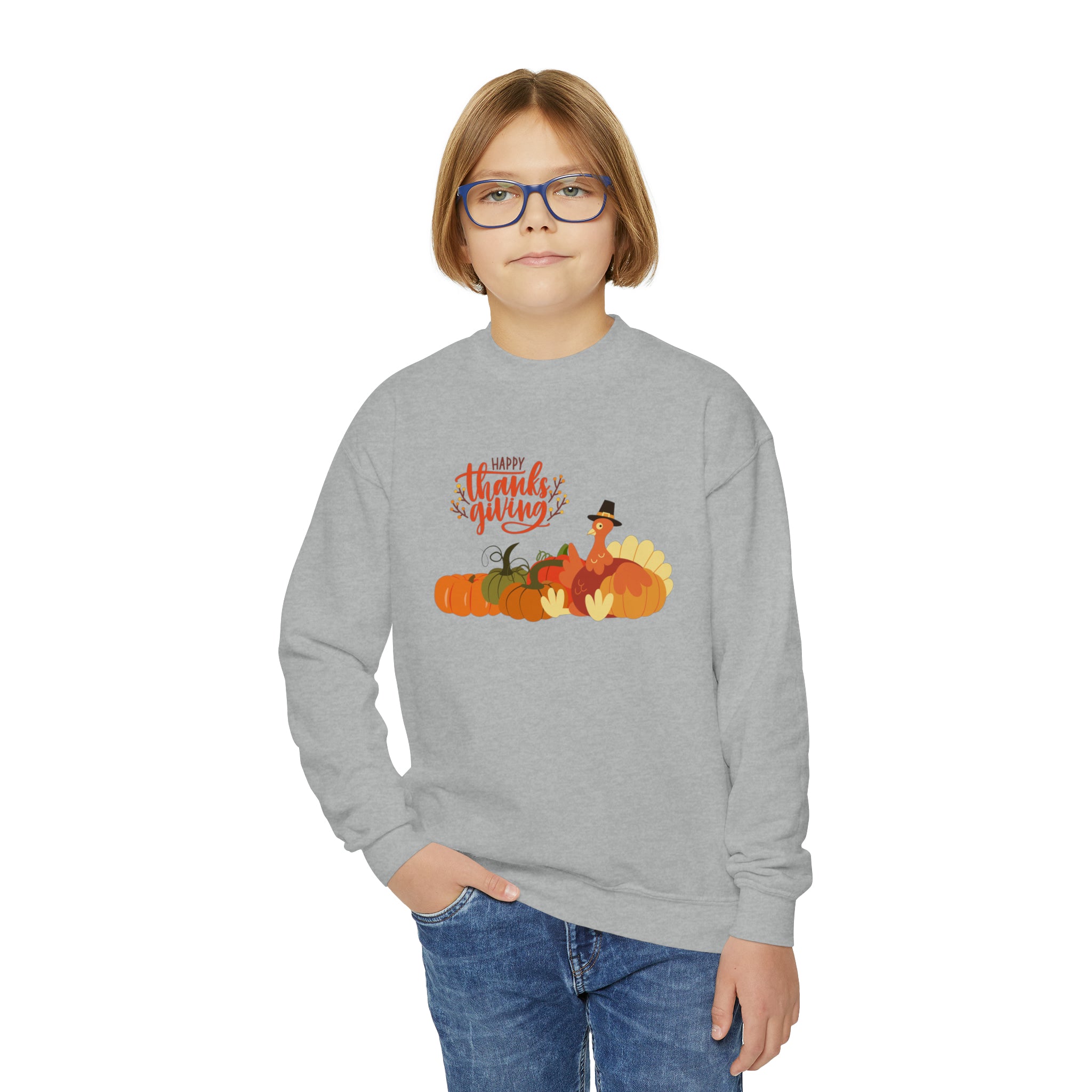 Happy Thanksgiving Turkey Youth Crewneck Sweatshirt
