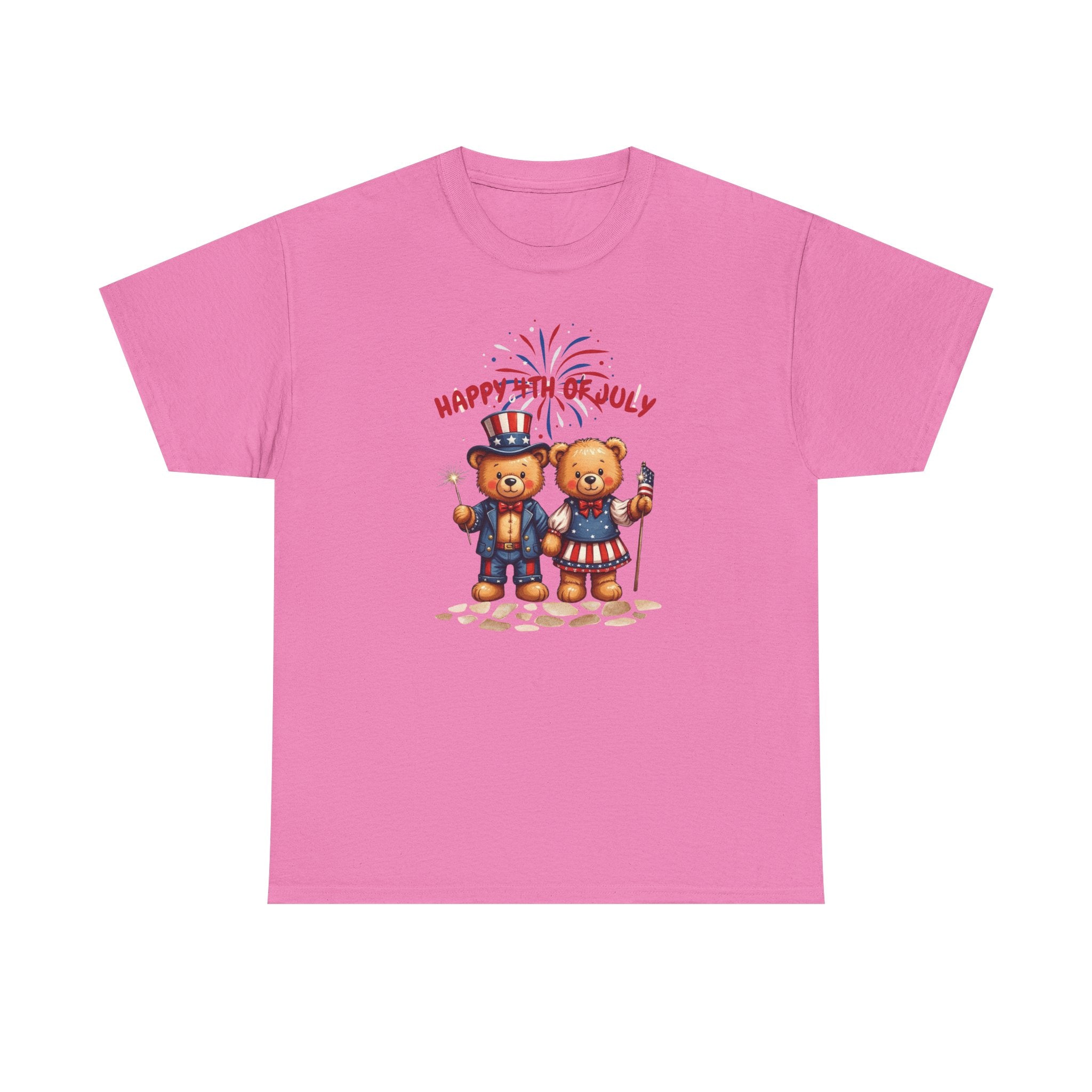 Happy 4th of July Teddy Bear Couple Unisex Heavy Cotton Tee