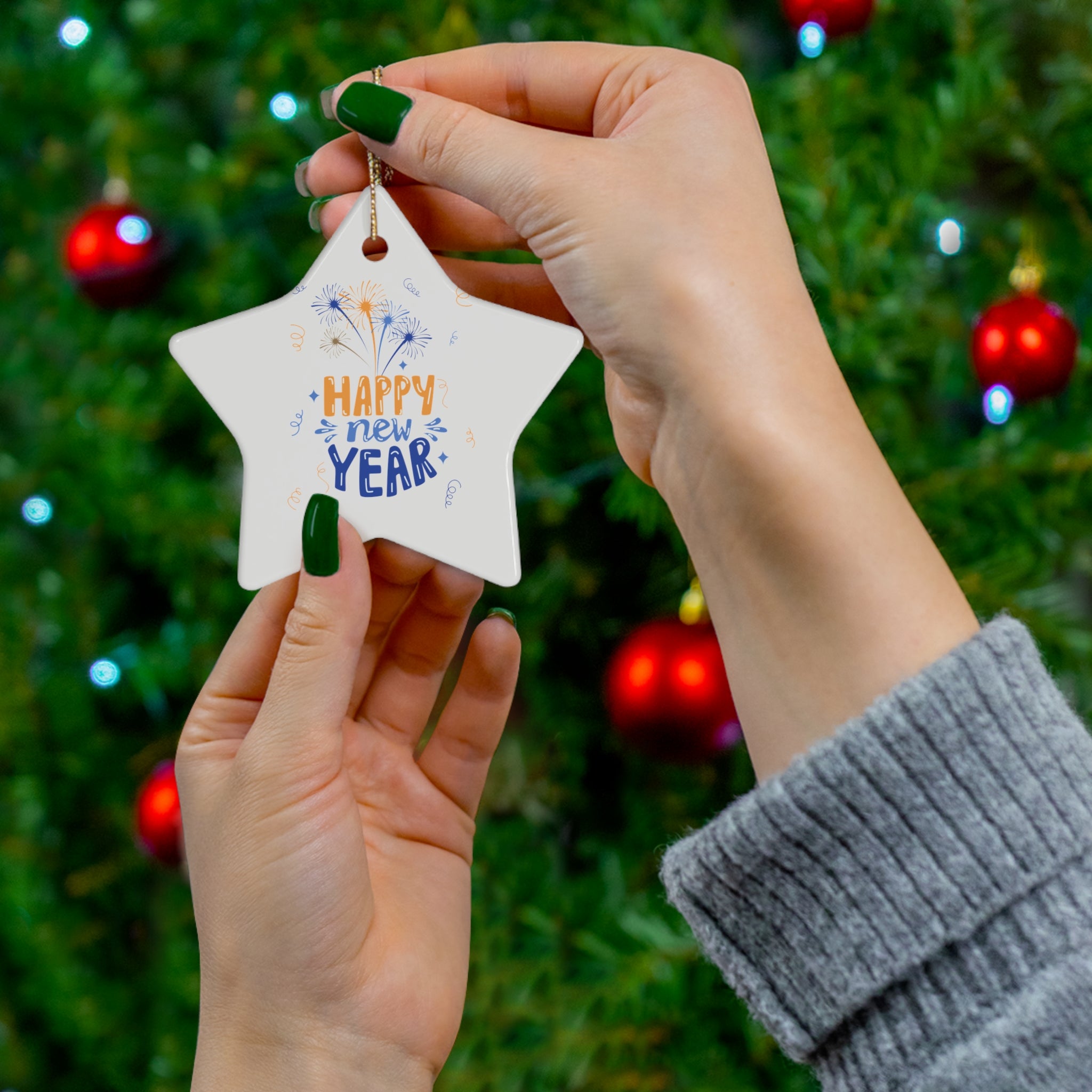Cheer To The New Year Ceramic Ornament, 4 Shapes
