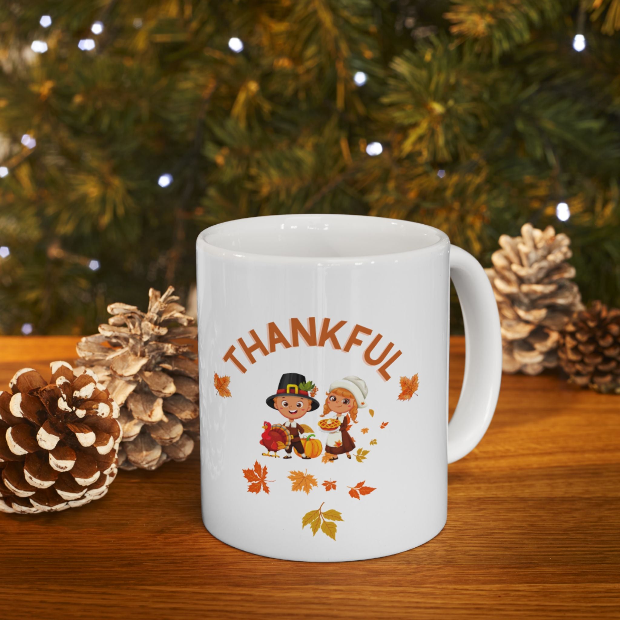 Pilgrims Turkey Day Ceramic Mug, (11oz, 15oz)