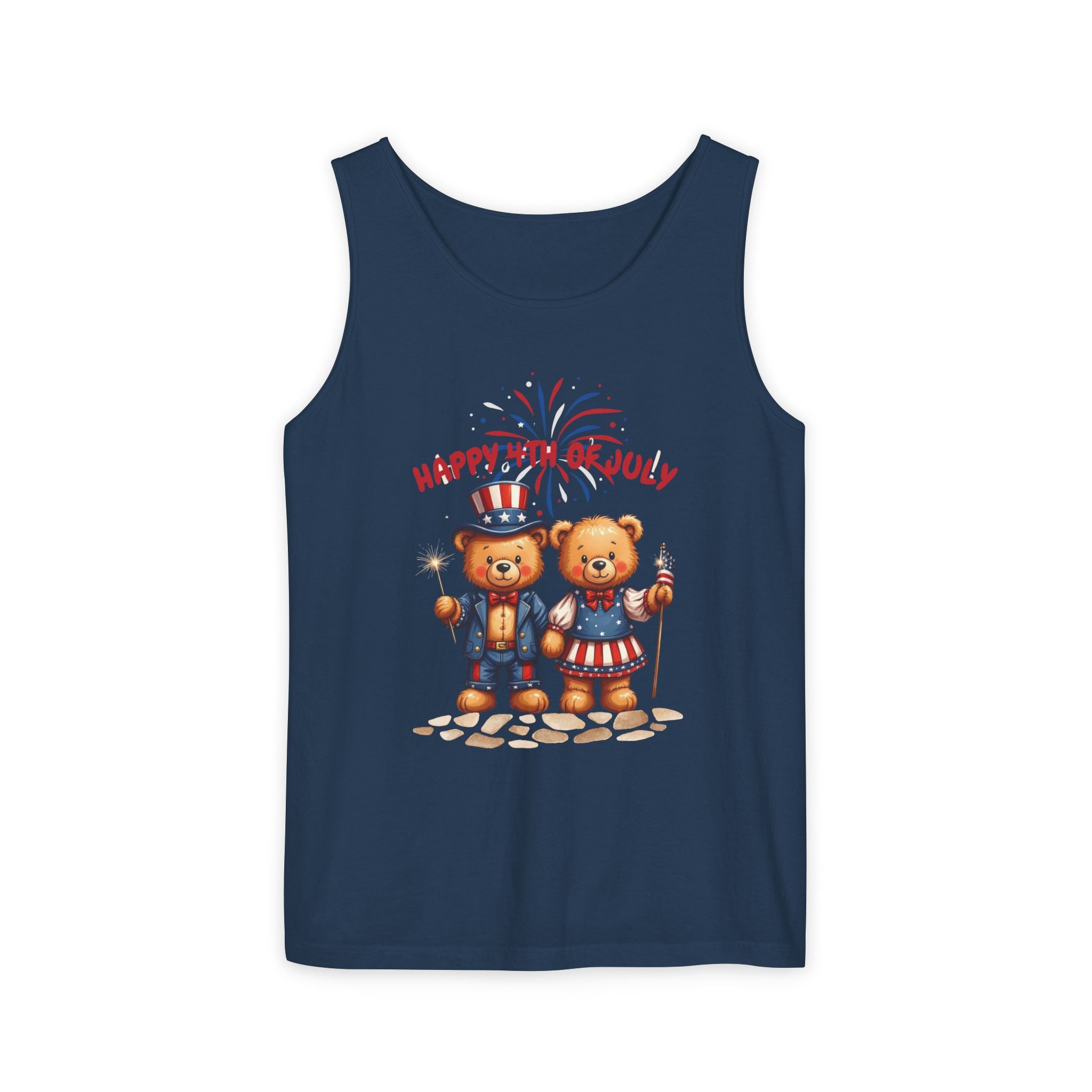 Happy 4th of July Teddy Bear Couple Tank Top