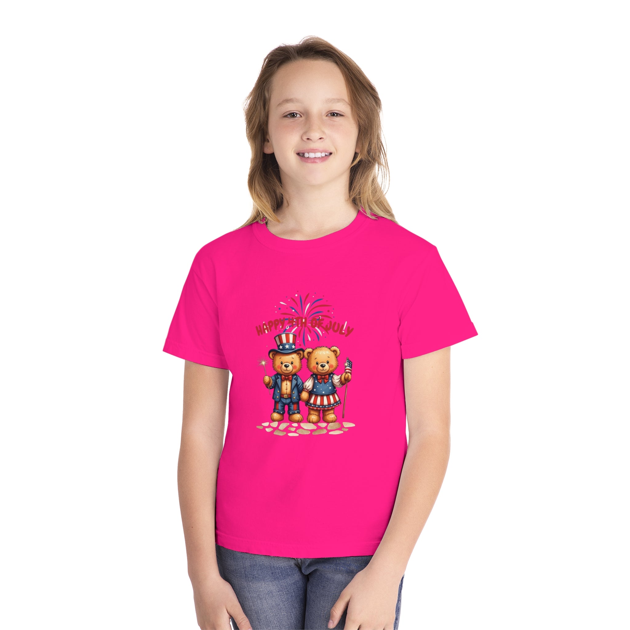 Happy 4th of July Teddy Bear Couple  Youth Midweight Tee
