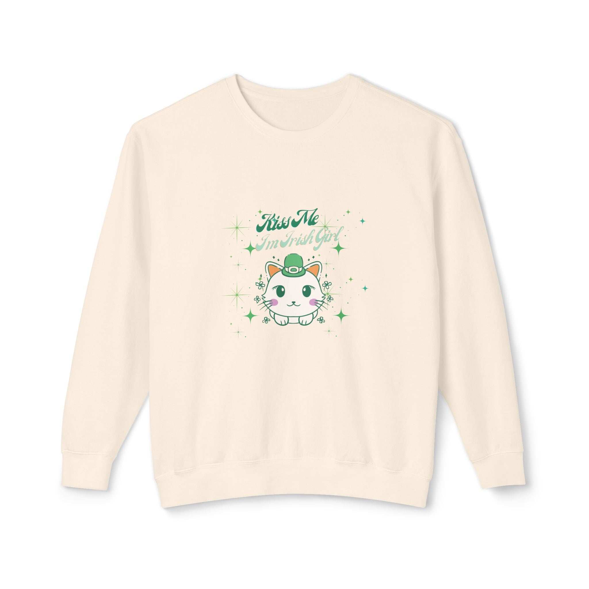 Kiss Me I'm Irish Cat Unisex Lightweight Crewneck Sweatshirt