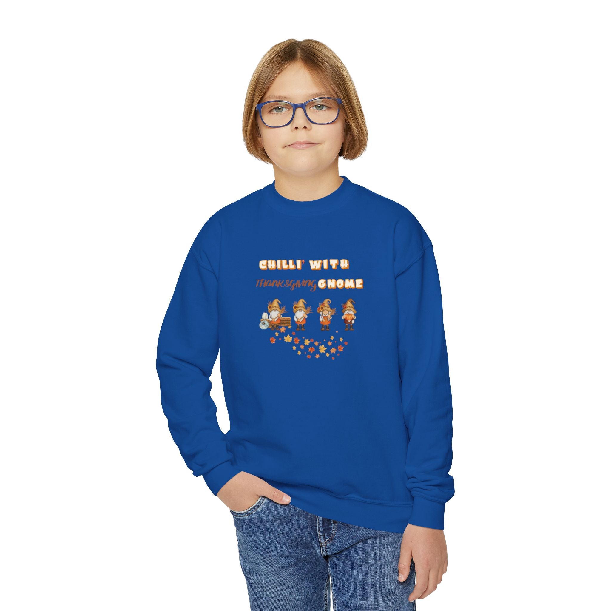 Chilli' With Thanksgiving Gnome Youth Crewneck Sweatshirt