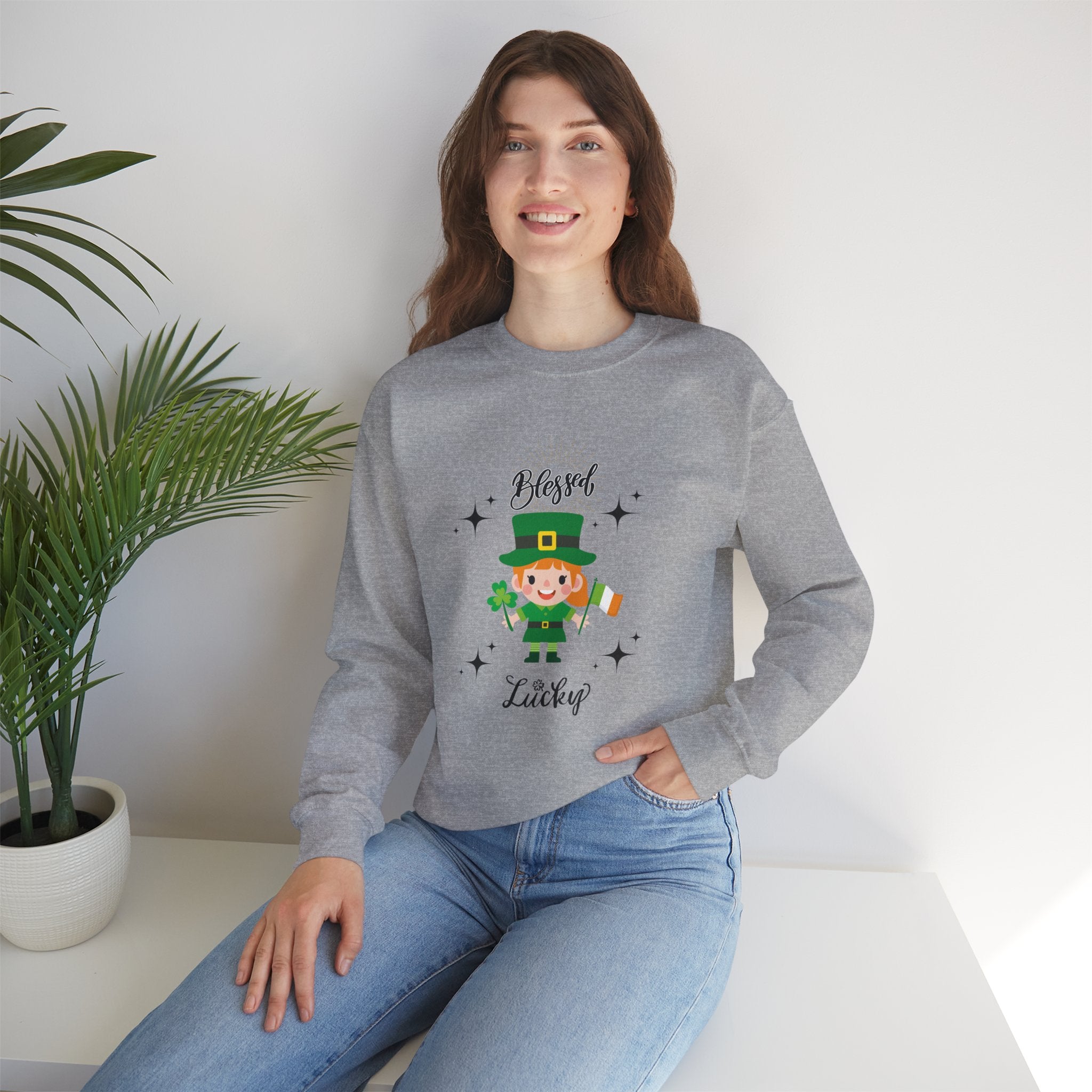 Blessed & Lucky Unisex Crewneck Sweatshirt for St. Patrick's Day