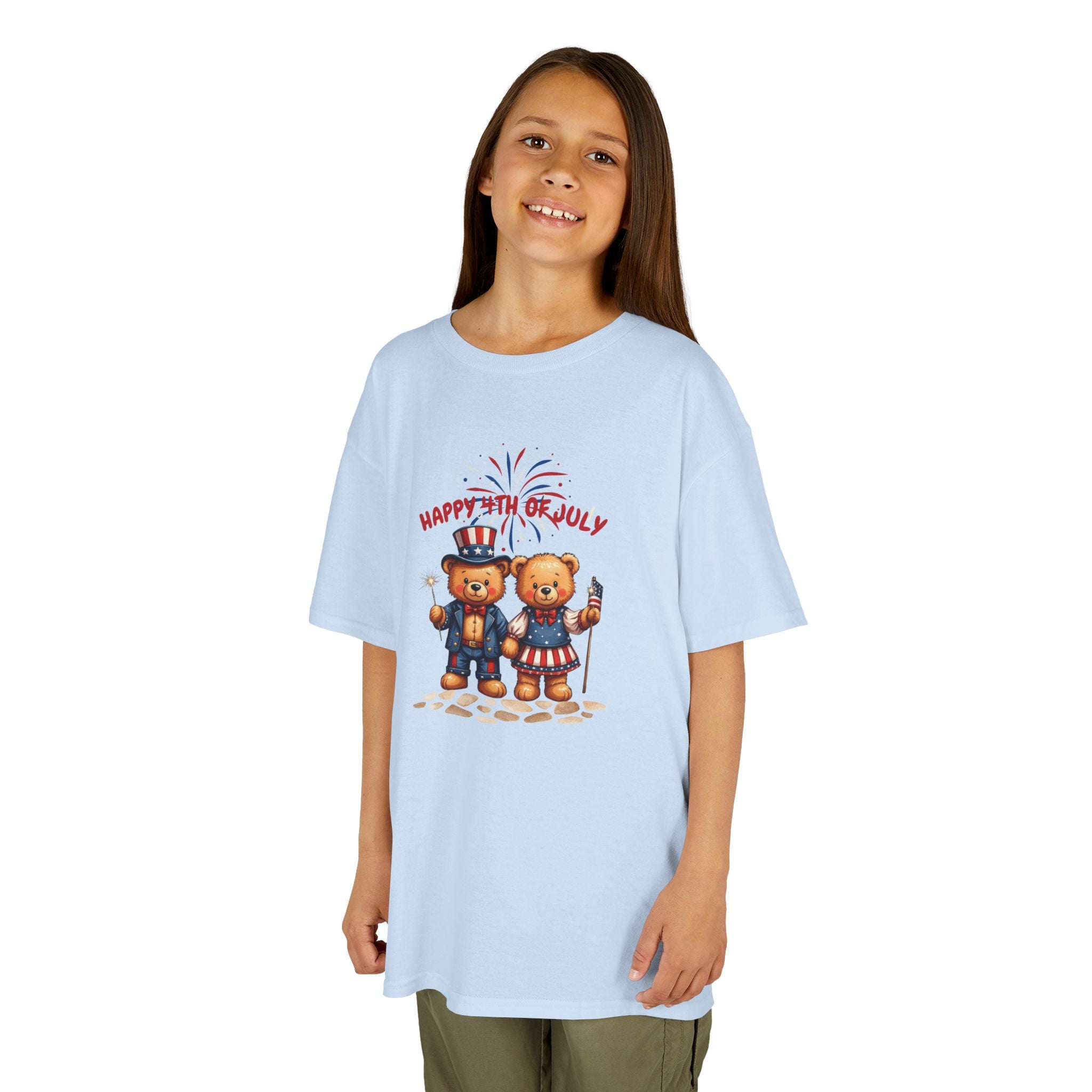 Happy 4th of July Teddy Bear Couple Happy 4th of July Kids Heavy Cotton