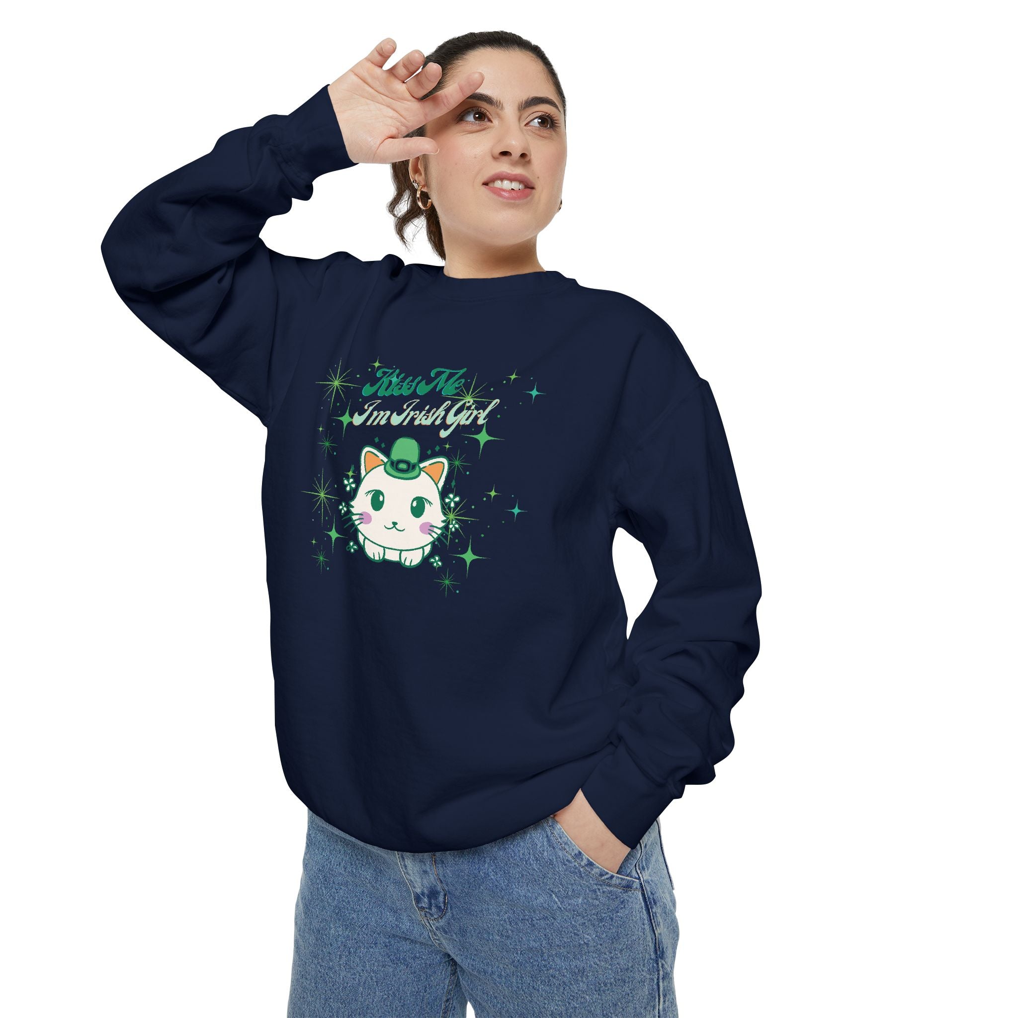 Kiss Me I'm Irish Cat Garment-Dyed Sweatshirt