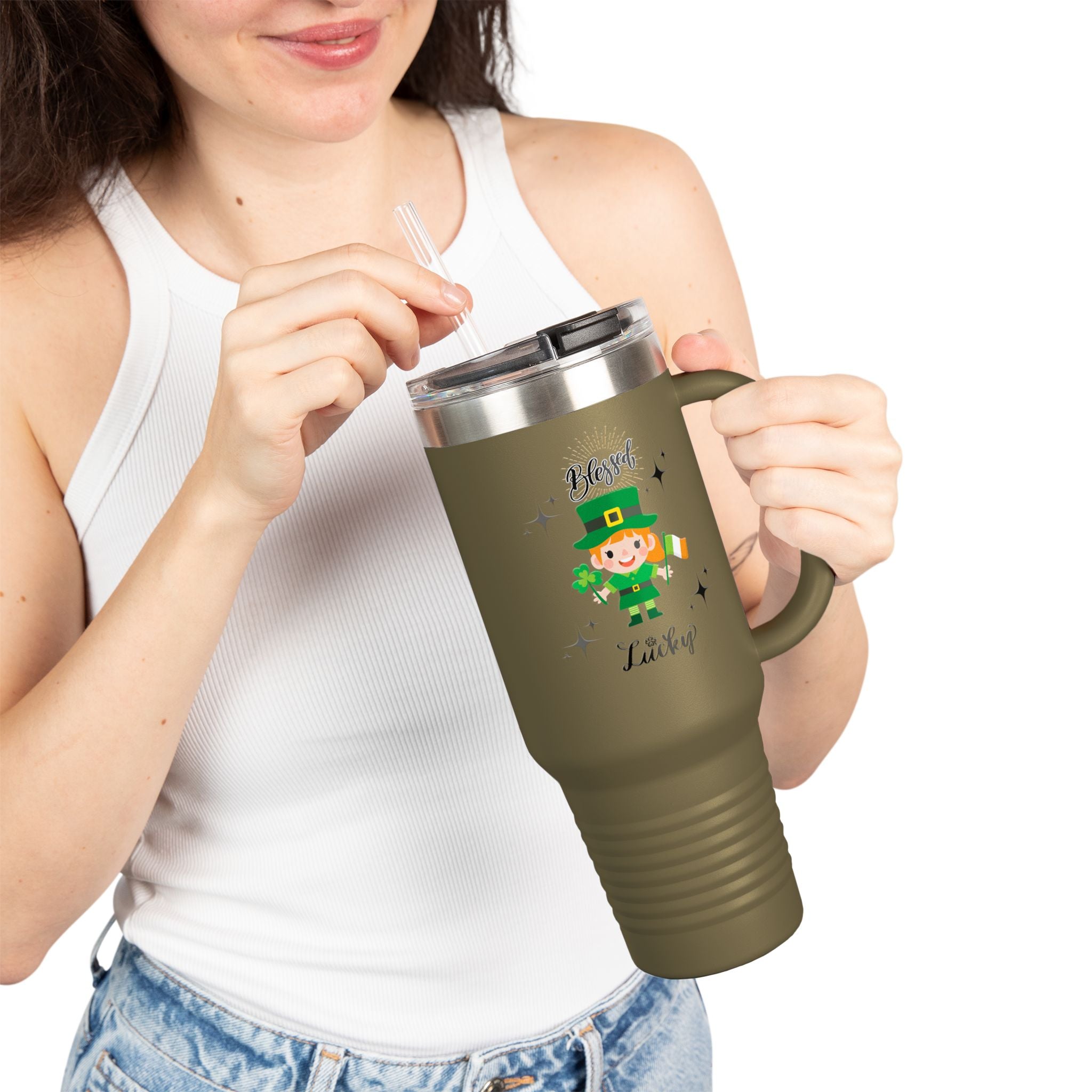 Blessed & Lucky Insulated Travel Mug - 40oz for St. Patrick's Day
