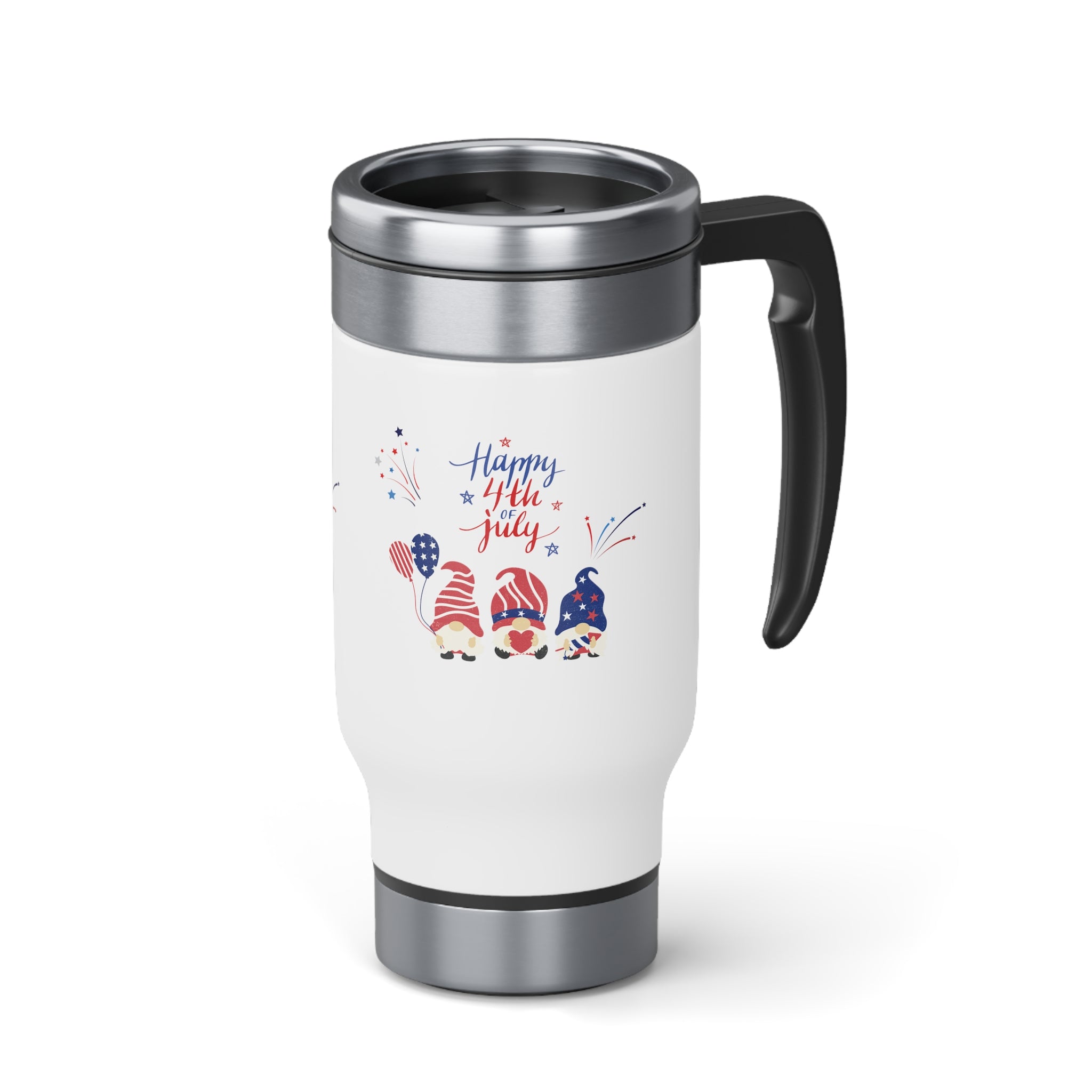 Happy 4th Of July Gnome Stainless Steel Travel Mug with Handle, 14oz