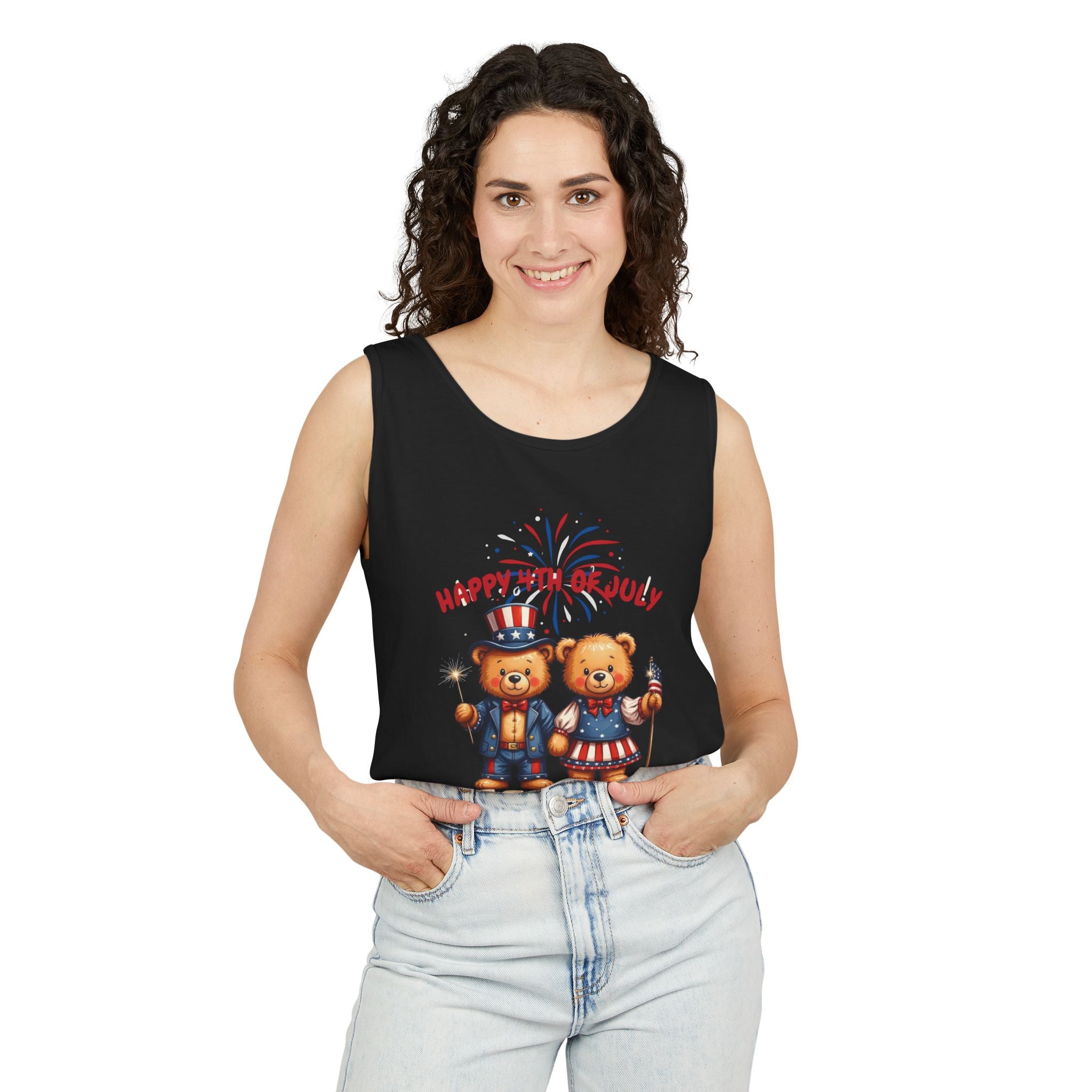 Happy 4th of July Teddy Bear Couple Tank Top