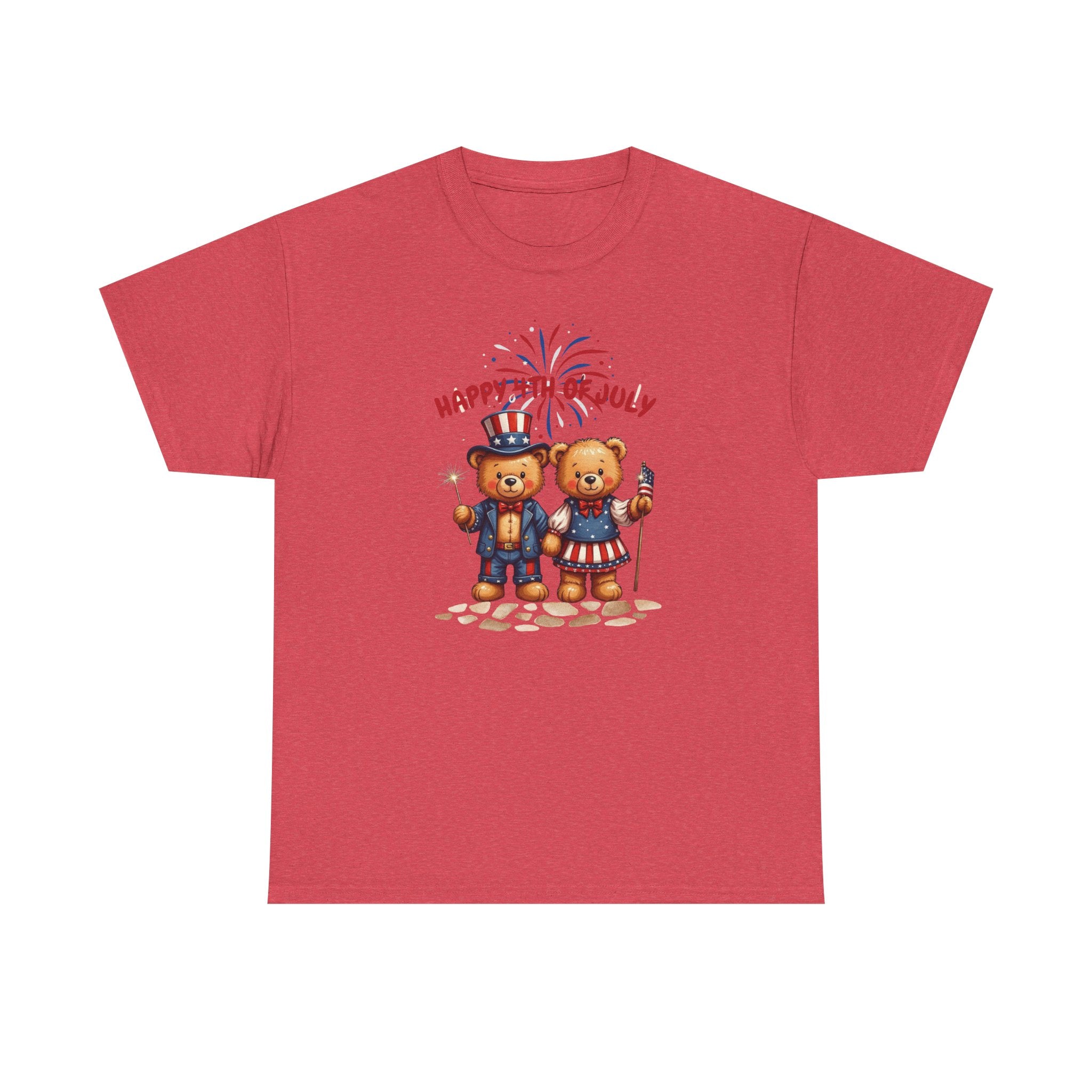 Happy 4th of July Teddy Bear Couple Unisex Heavy Cotton Tee