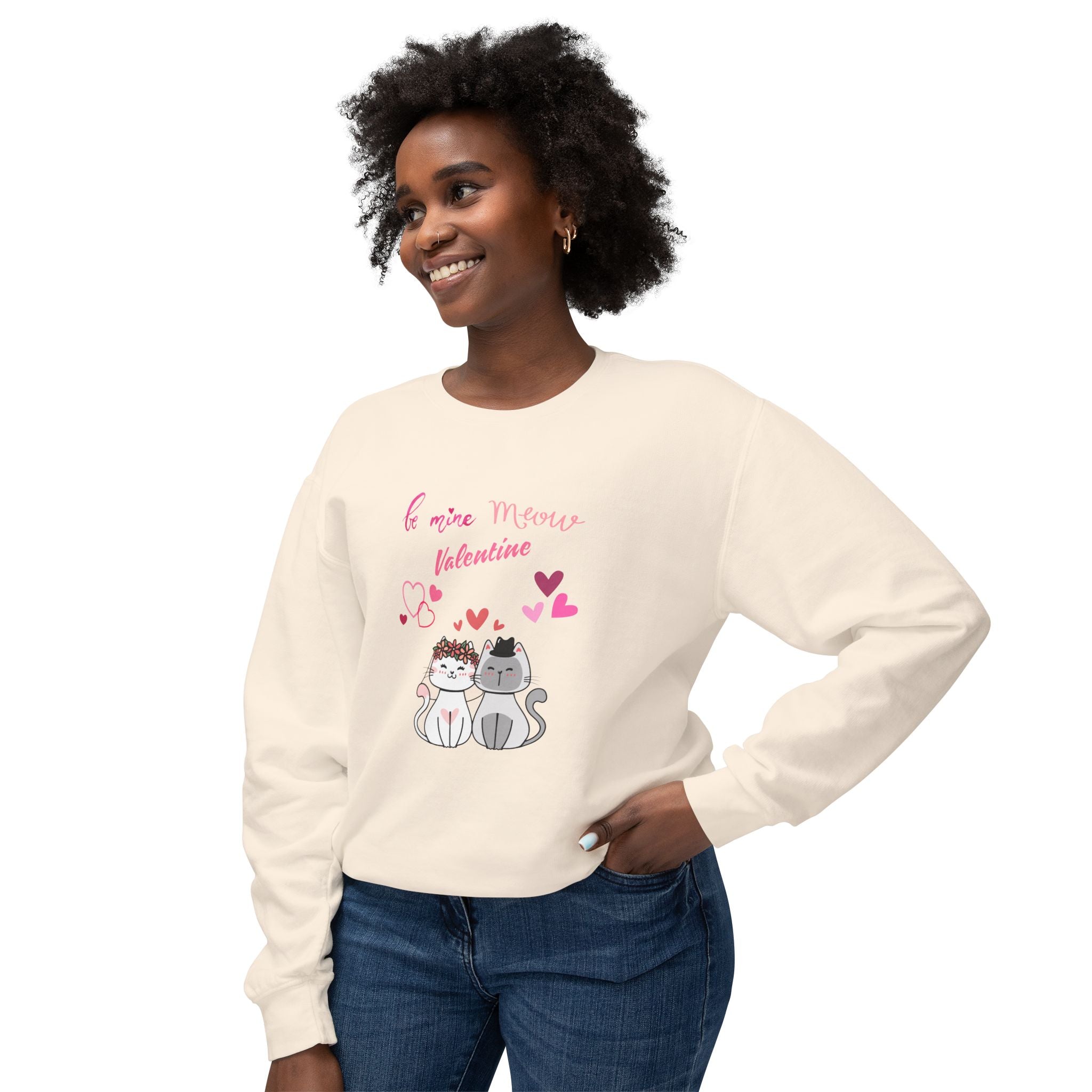 Meow Valentine's Day Unisex Lightweight Crewneck Sweatshirt