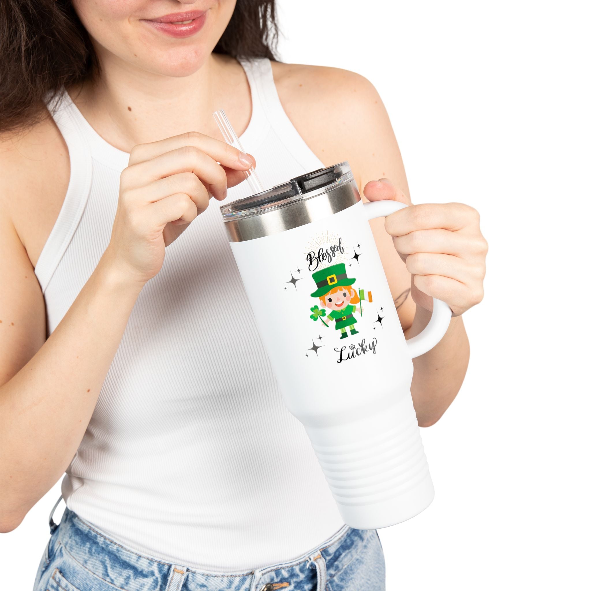 Blessed & Lucky Insulated Travel Mug - 40oz for St. Patrick's Day