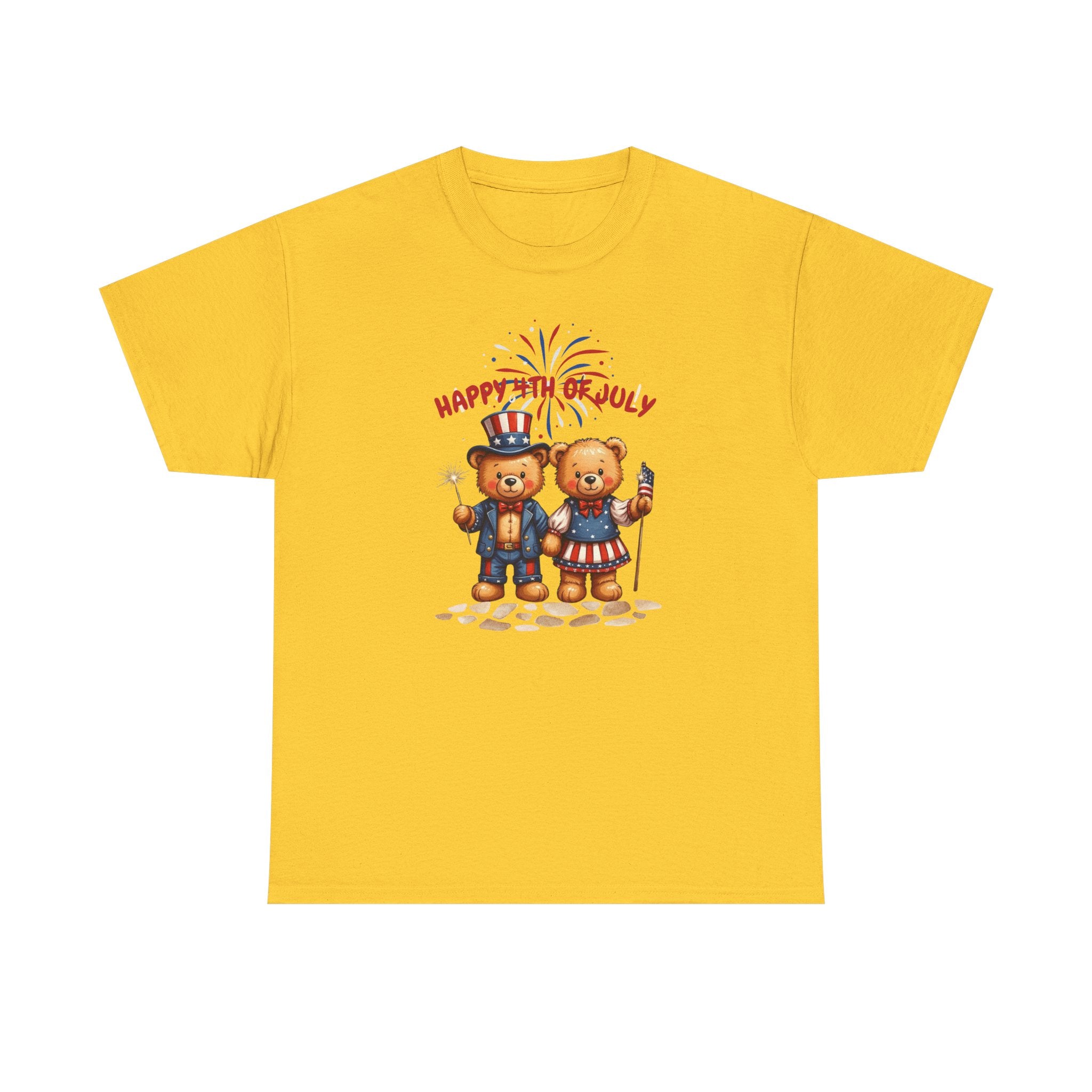 Happy 4th of July Teddy Bear Couple Unisex Heavy Cotton Tee