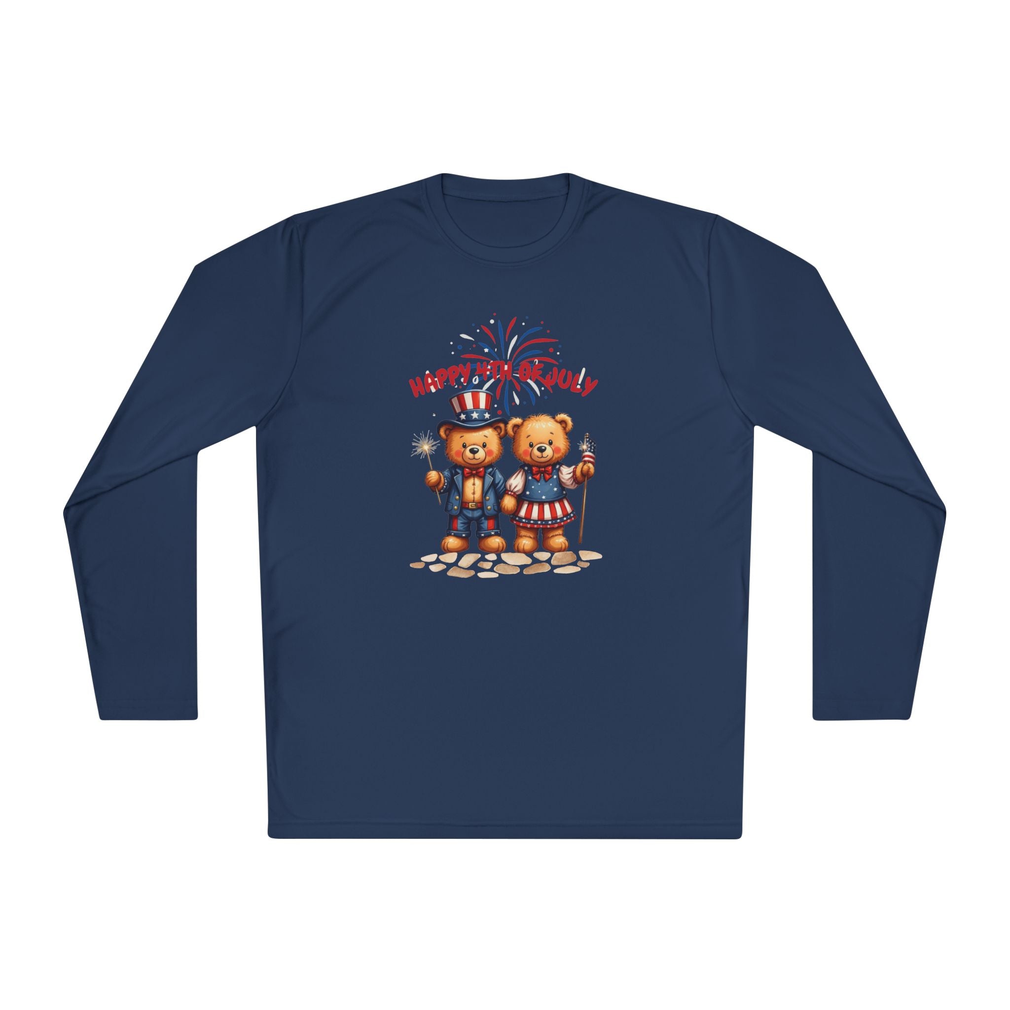 Happy 4th of July Teddy Bear Couple  Unisex Lightweight Long Sleeve Tee