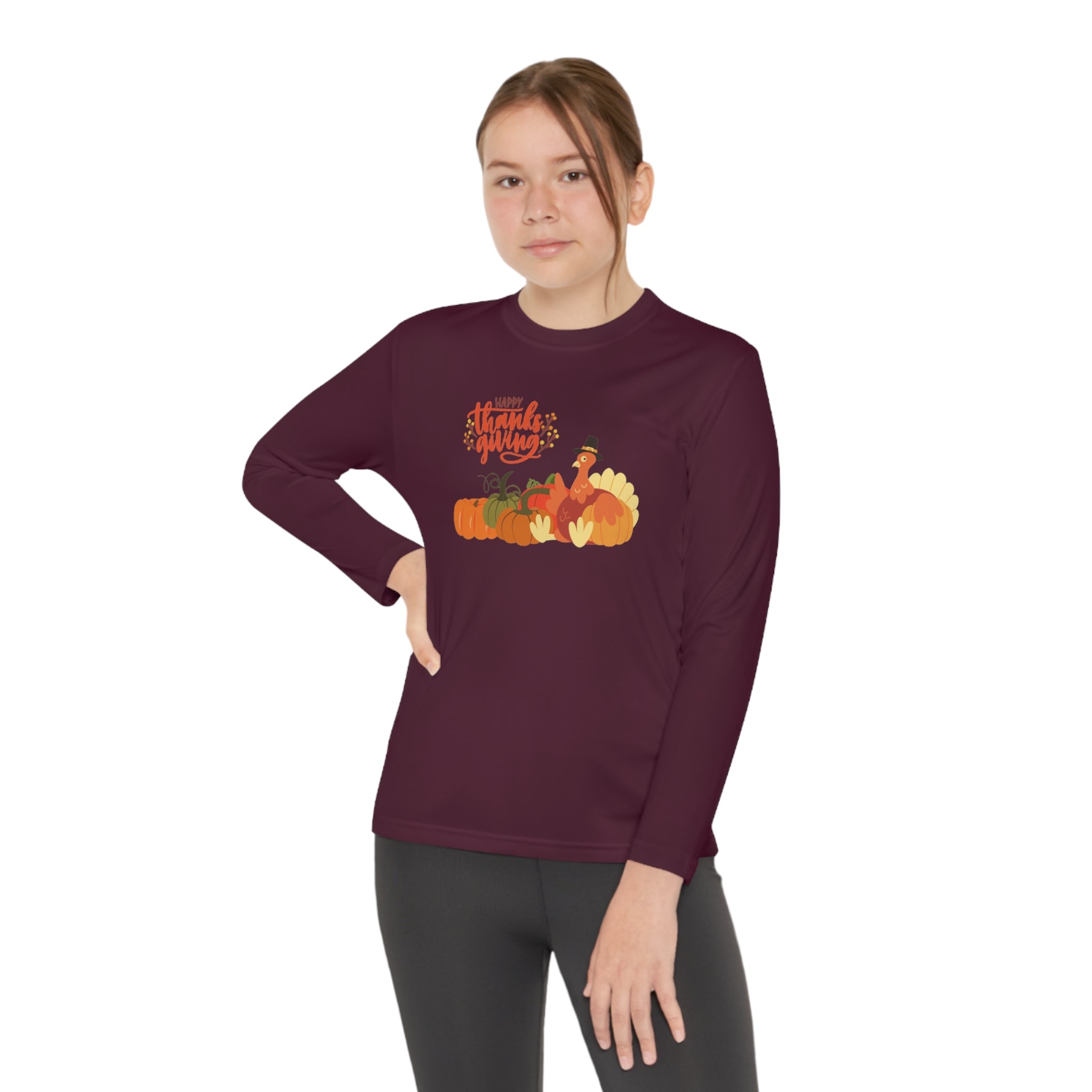Happy Thanksgiving Turkey Youth Long Sleeve Competitor Tee