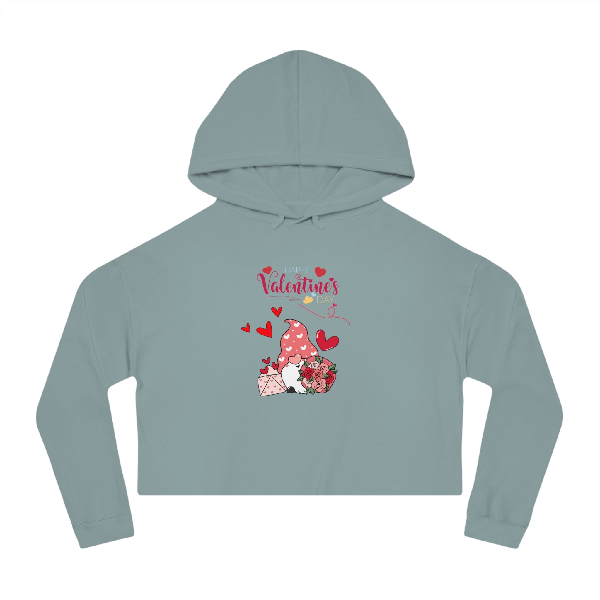 Gnome Valentine's Day Women’s Cropped Hooded Sweatshirt