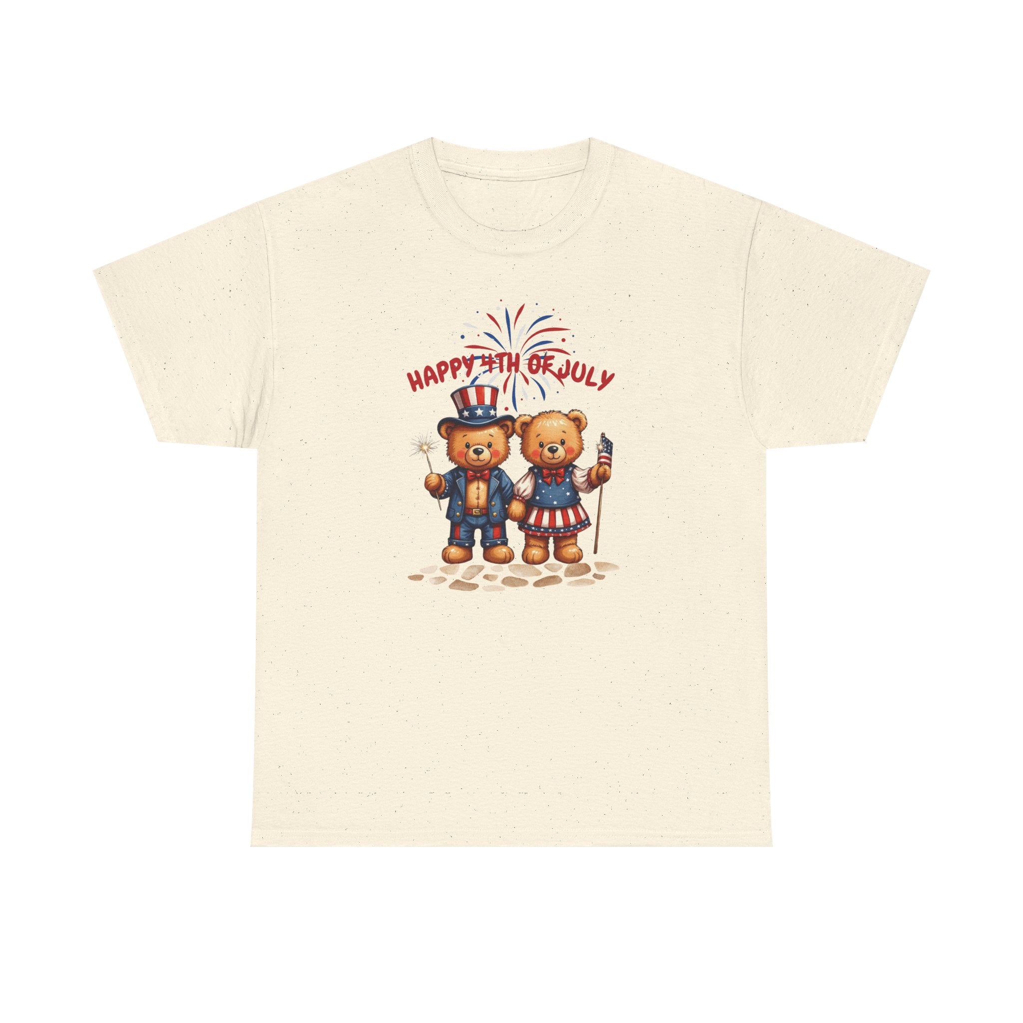 Happy 4th of July Teddy Bear Couple Unisex Heavy Cotton Tee