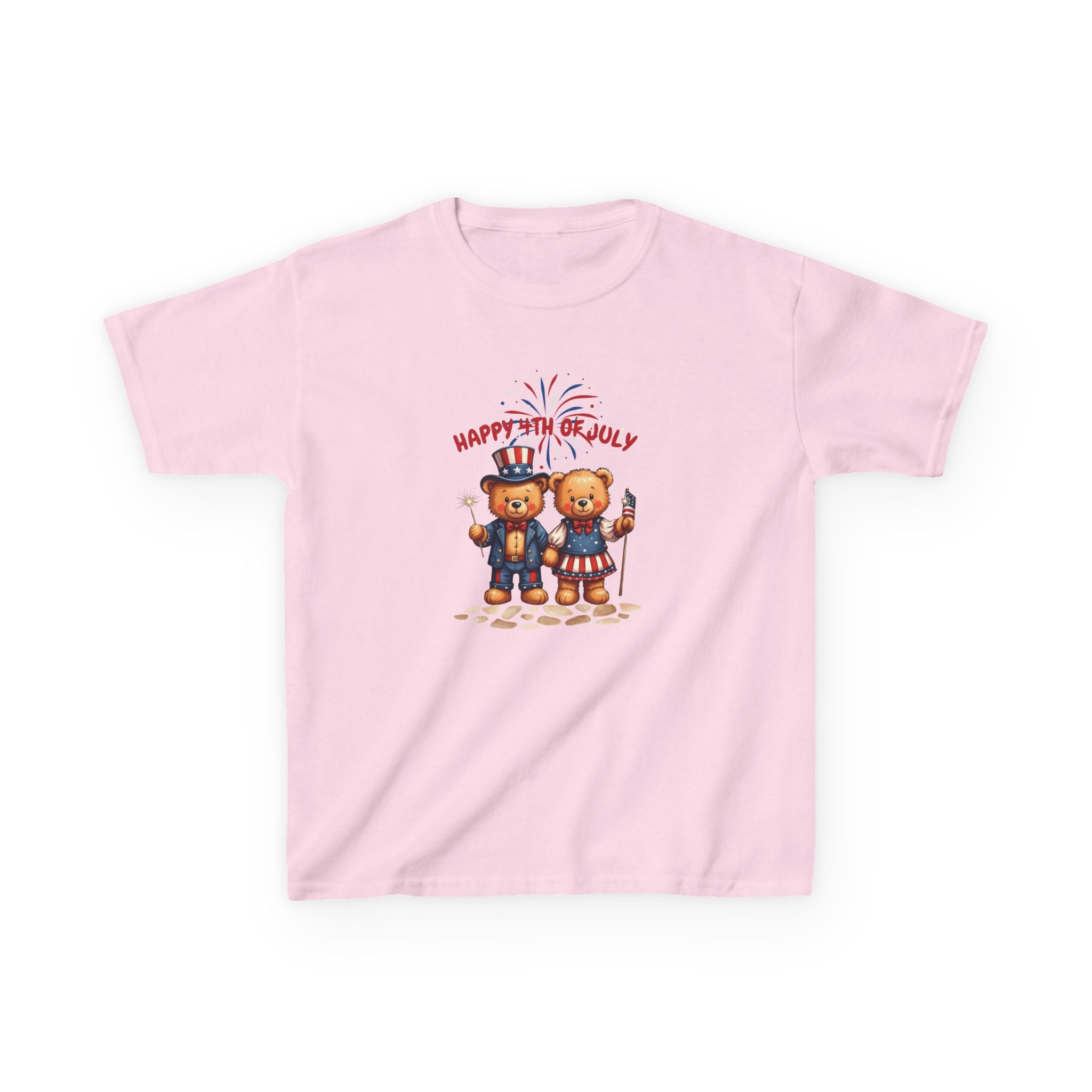 Happy 4th of July Teddy Bear Couple Happy 4th of July Kids Heavy Cotton