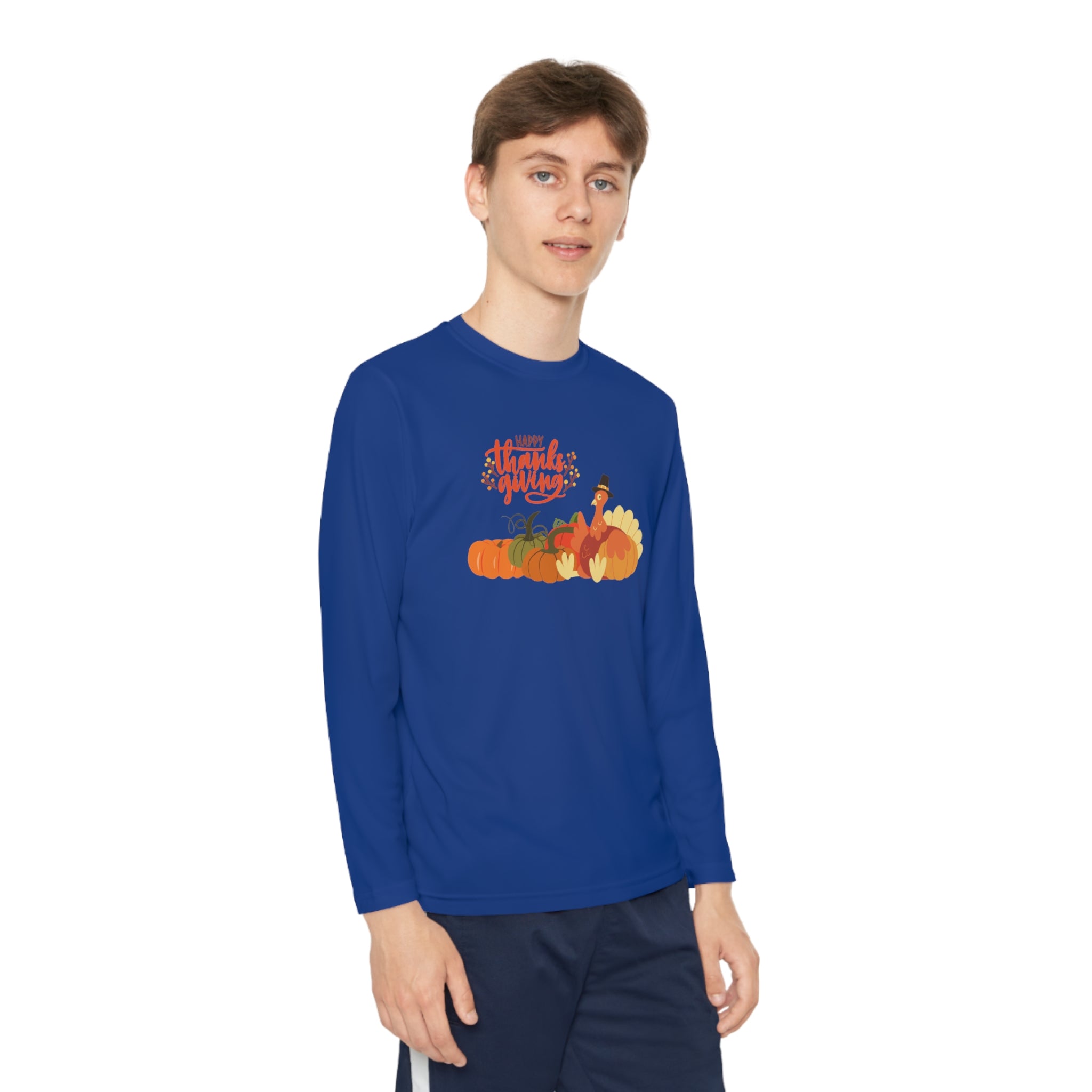 Happy Thanksgiving Turkey Youth Long Sleeve Competitor Tee