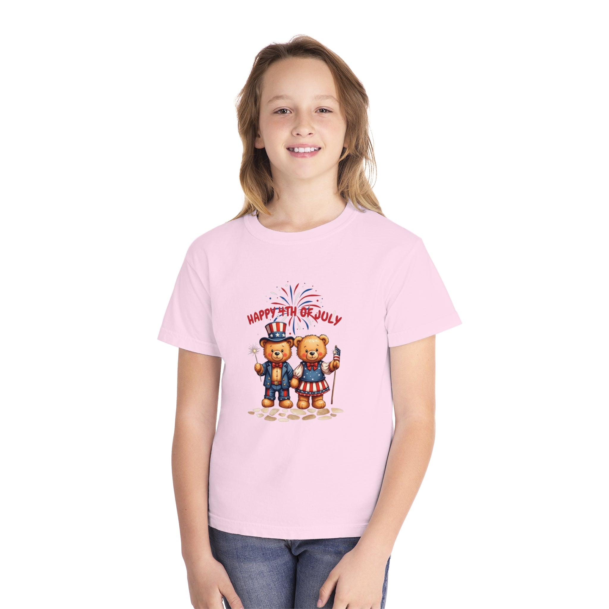 Happy 4th of July Teddy Bear Couple  Youth Midweight Tee