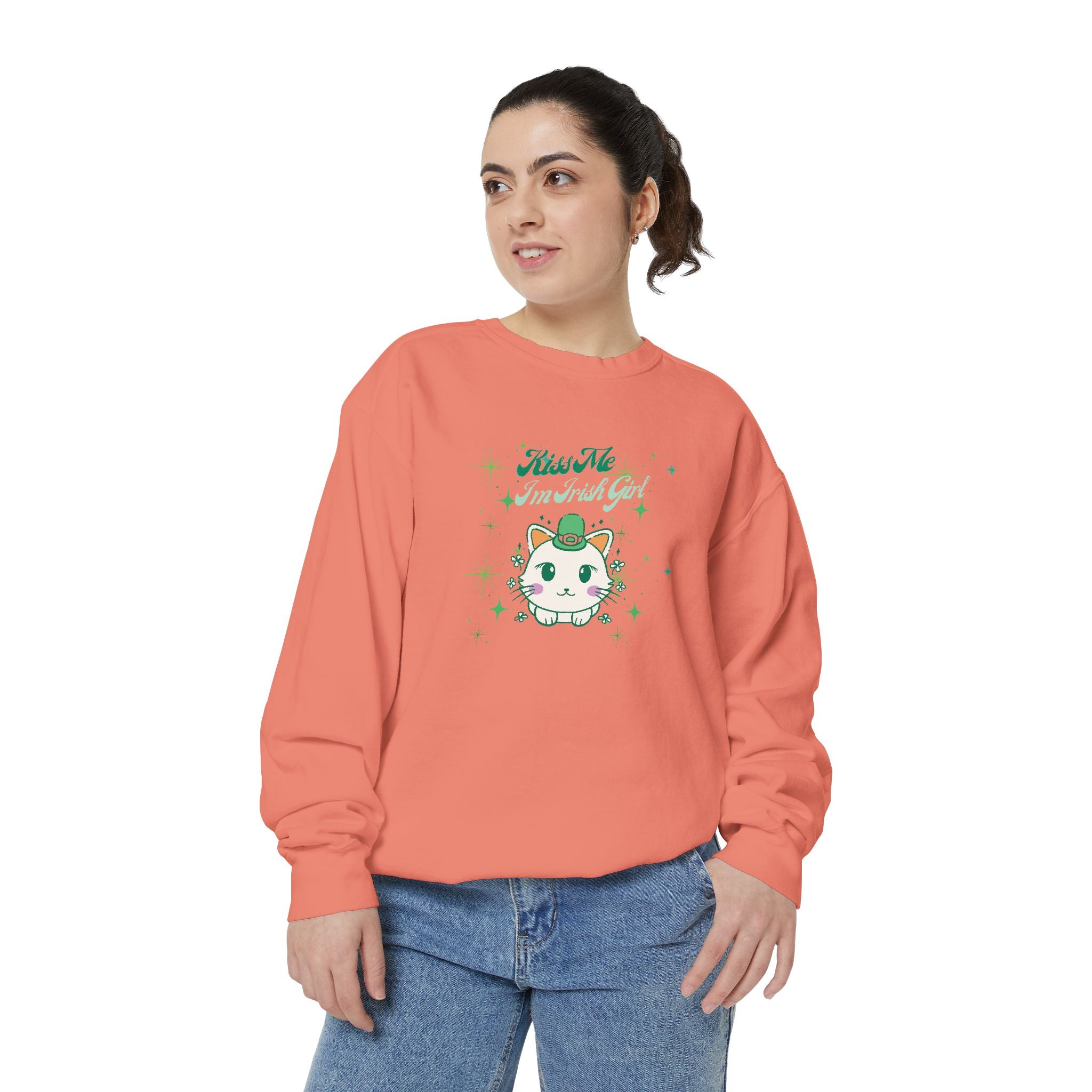 Kiss Me I'm Irish Cat Garment-Dyed Sweatshirt